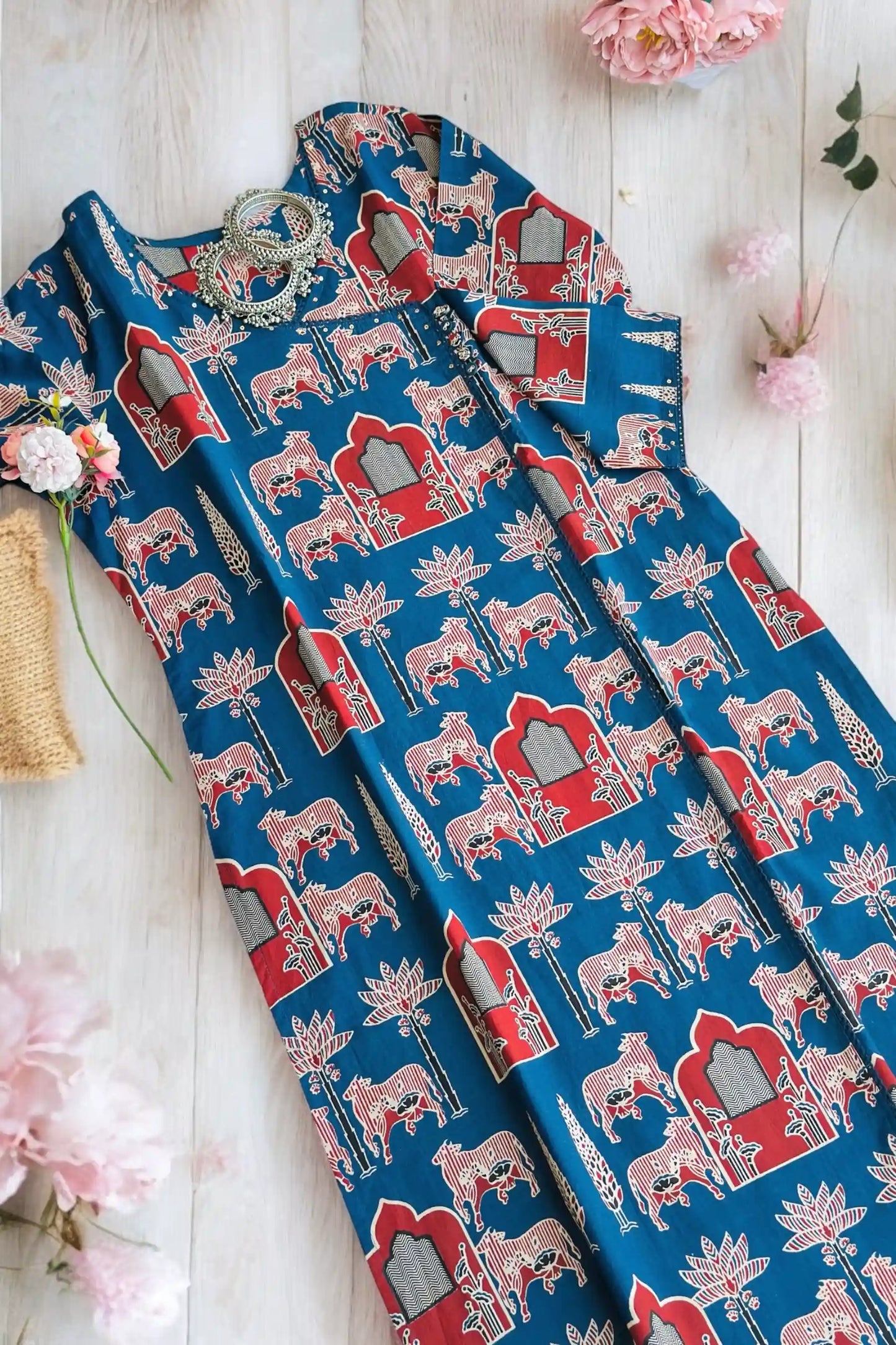 Warli Blue Mul Budget Kurta
