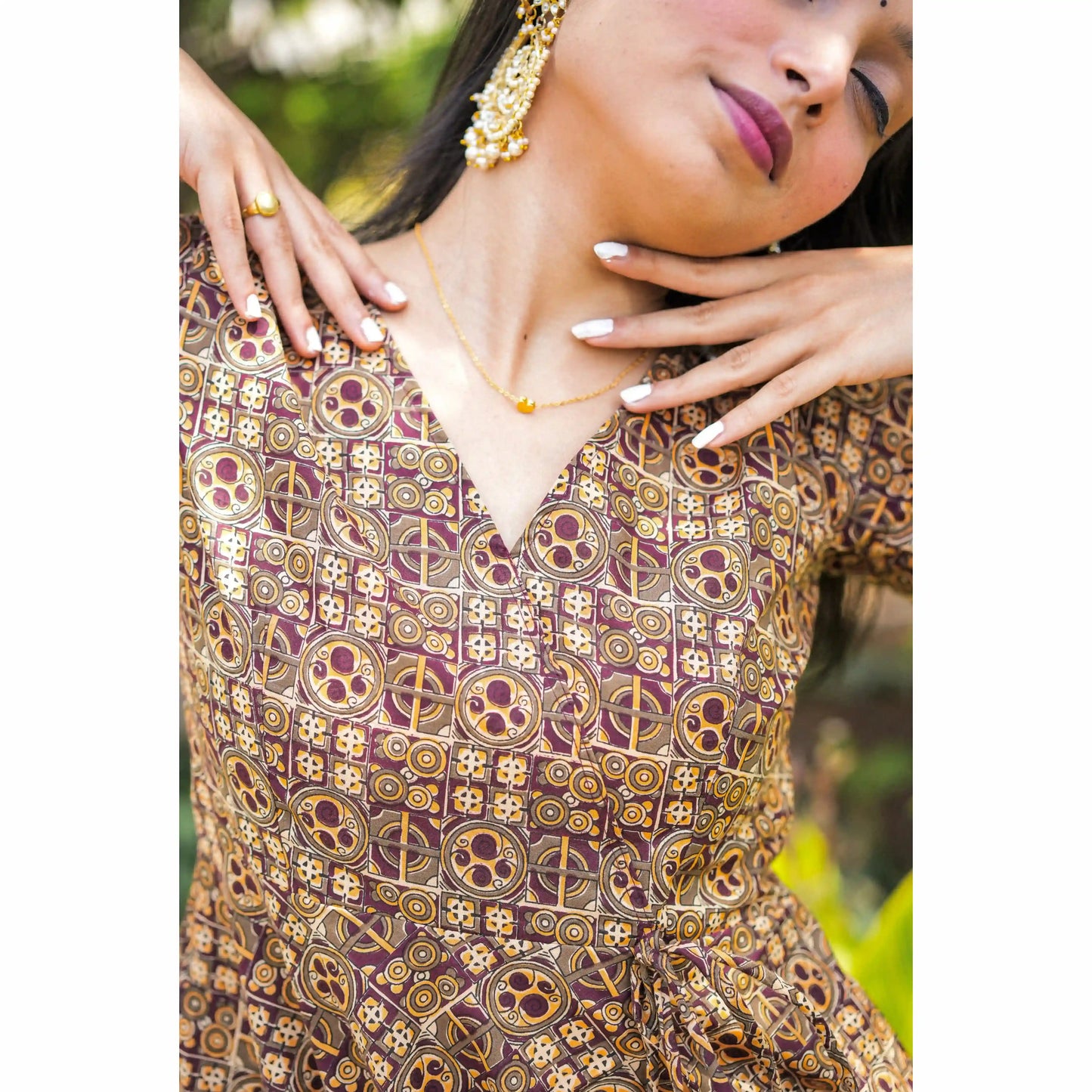 Jaipuri Handprinted Brown Gulnaz Twirl Anarkali