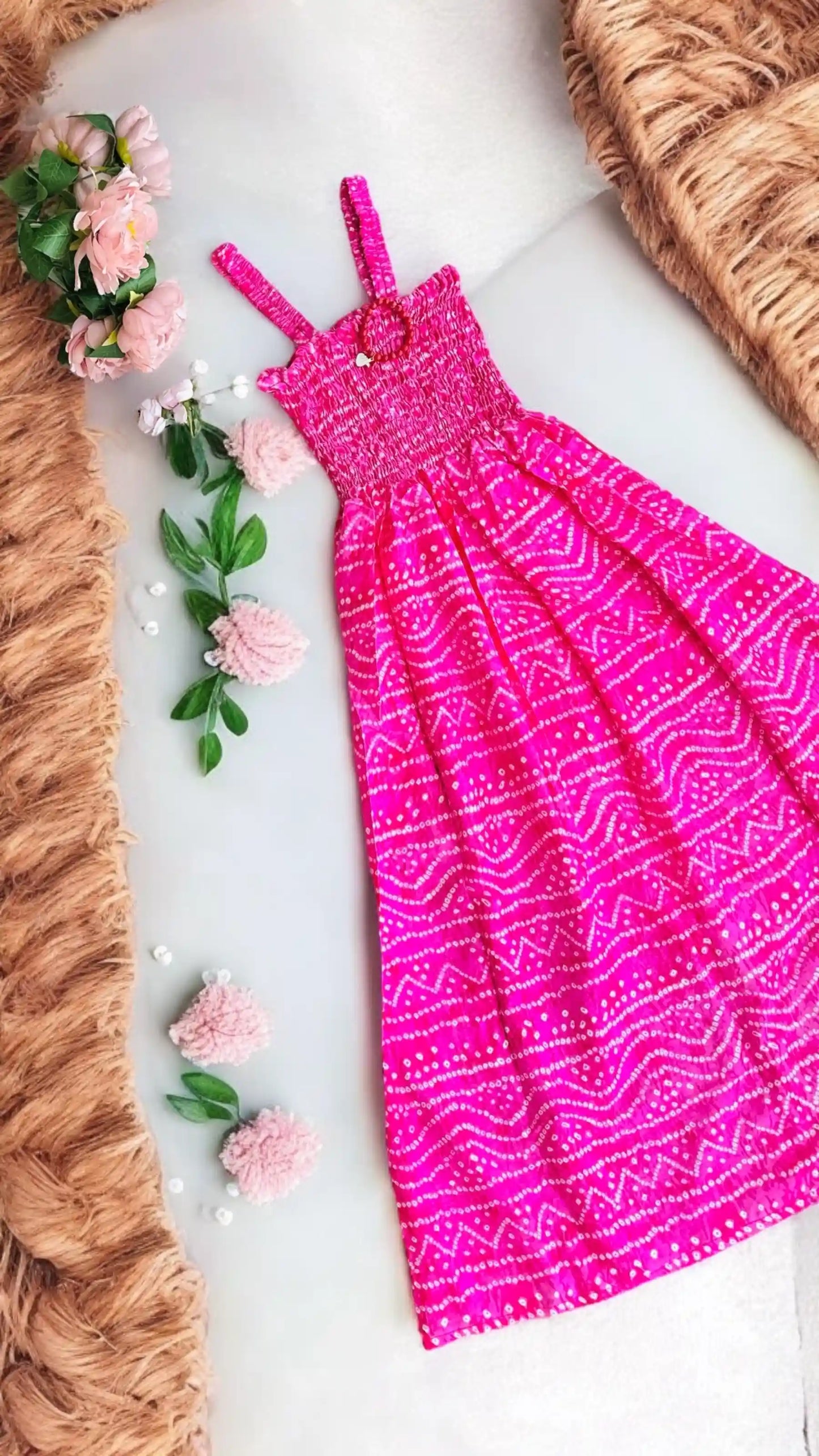Pink Bandhej Smoky Twirl Dress