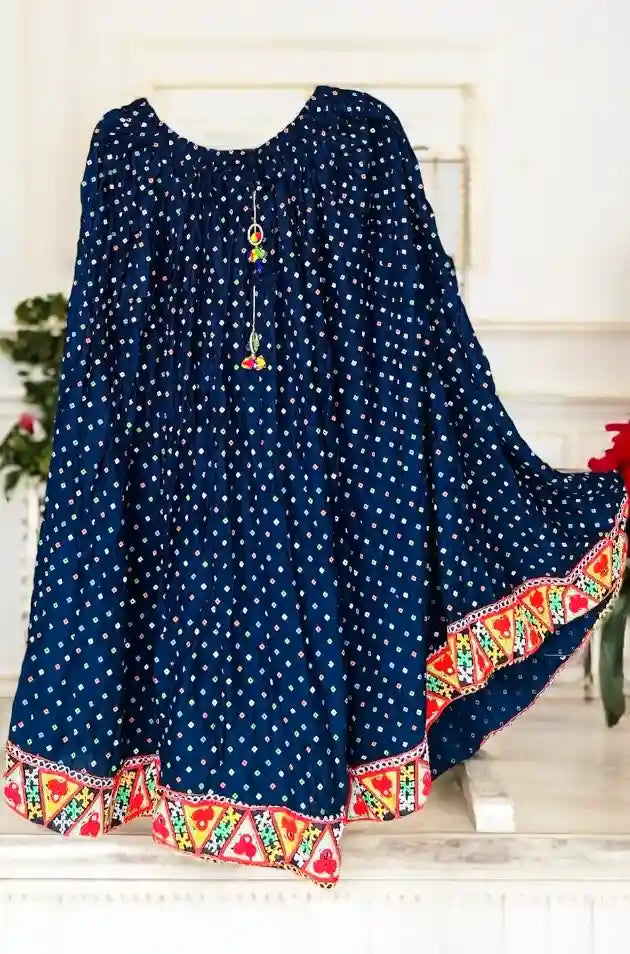 Blue Bandhej Jaipuri Skirt