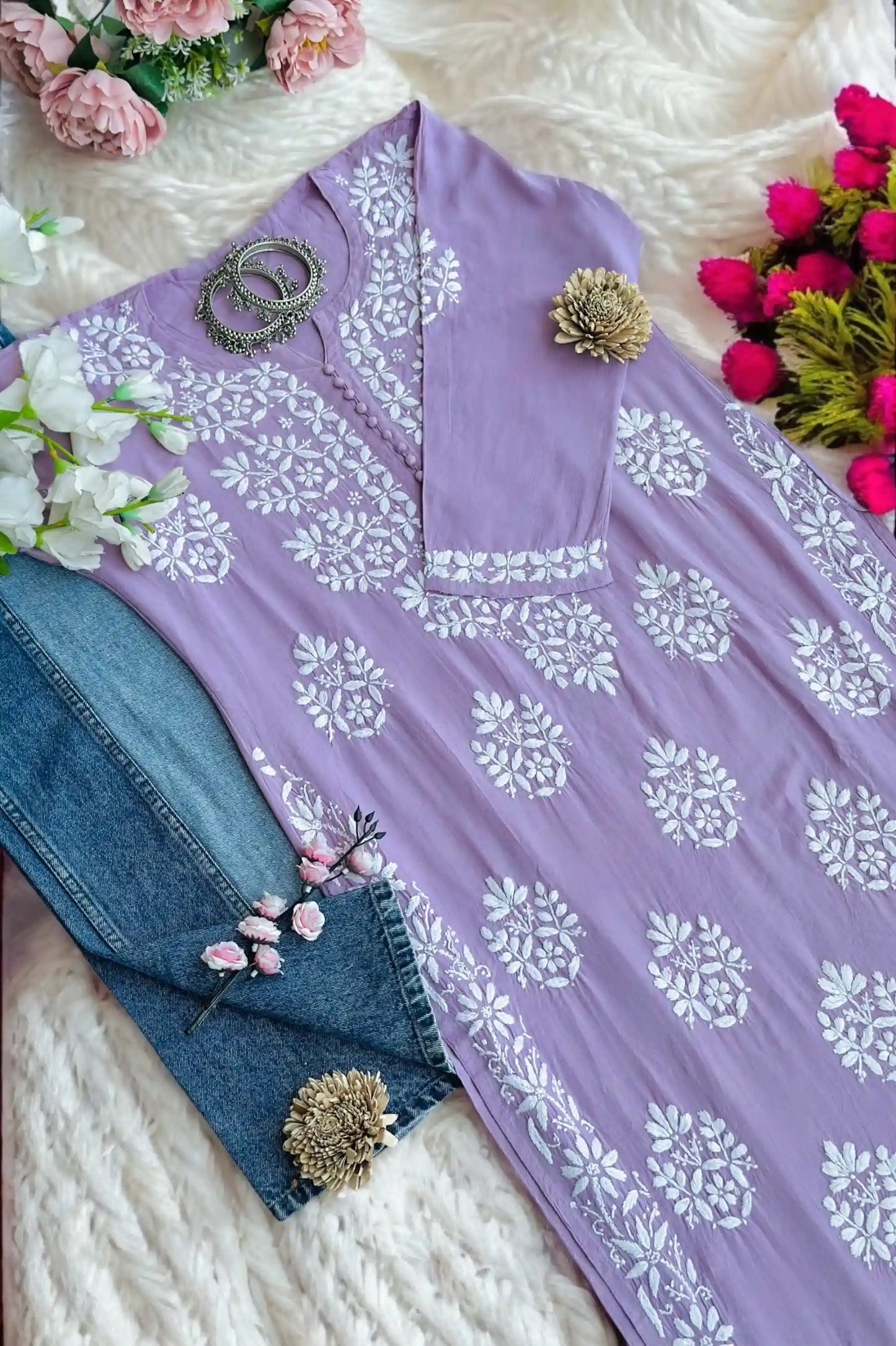 Pastel Lilac Gulzar Chikan Kurta