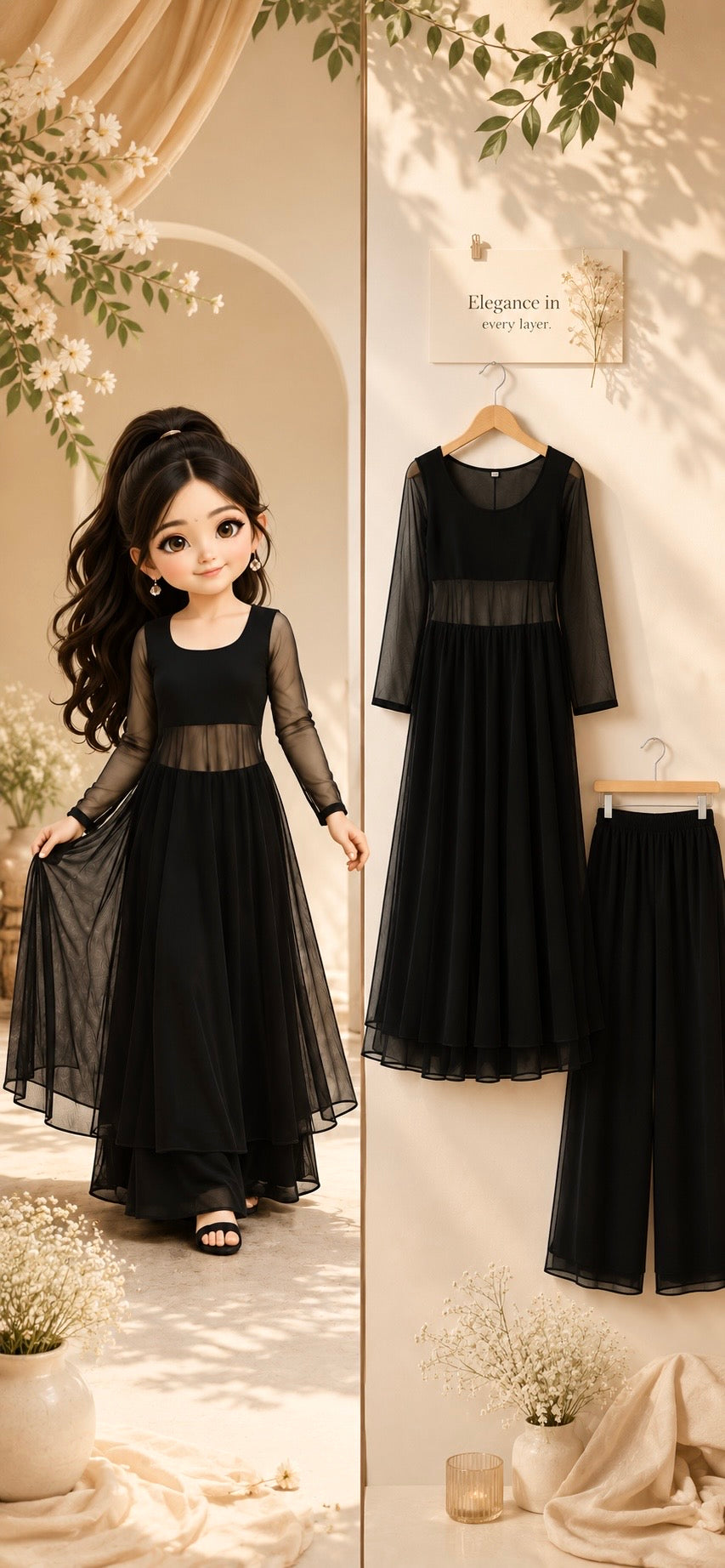 Gulnaz Black Sheer Anarkali Kurta Set