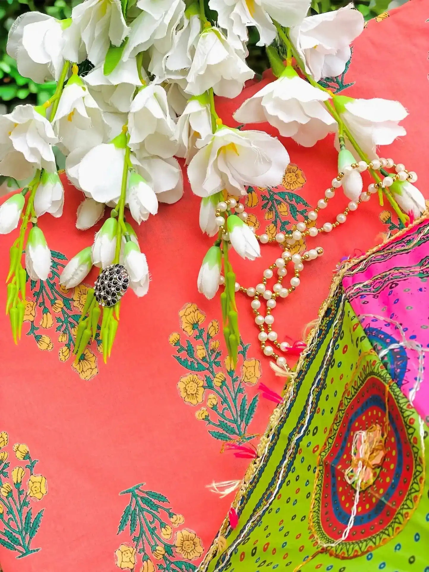 Pretty In Peach Block Handprinted Fabric Cut - Passion for Fashion by Shivani