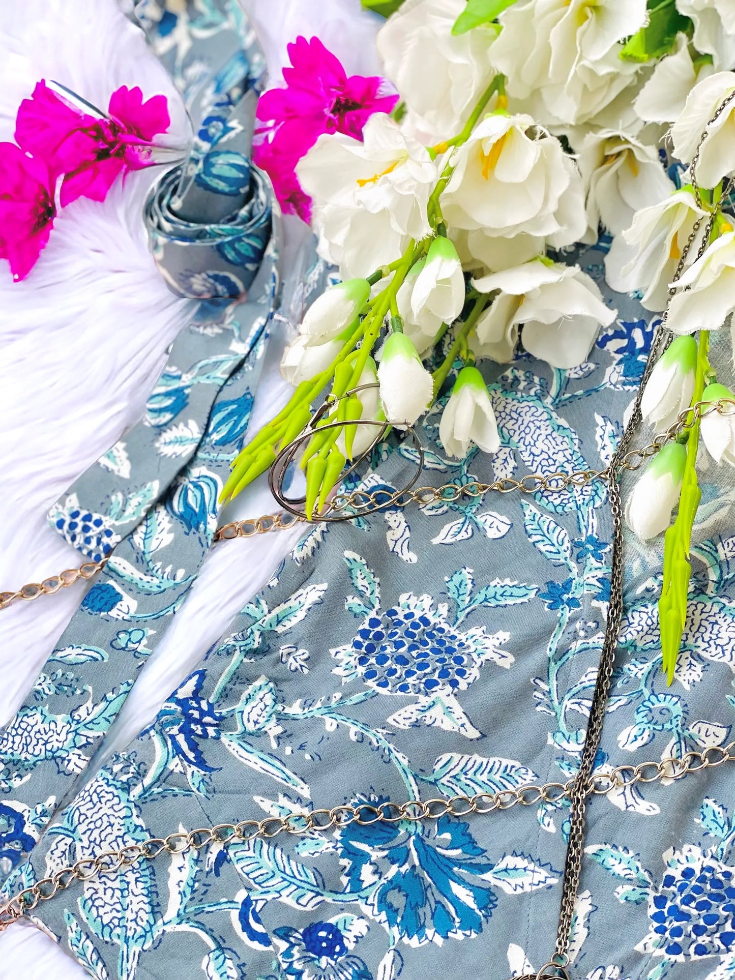 Pearl Grey Jaipuri Frill Twirl Dress