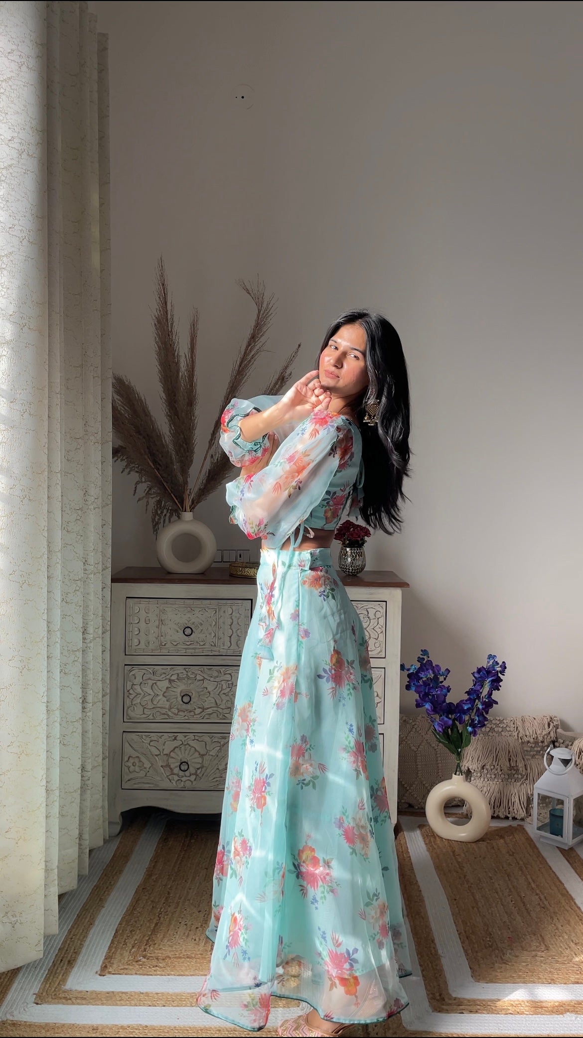 Swati's Turquoise Organza Skirt Set
