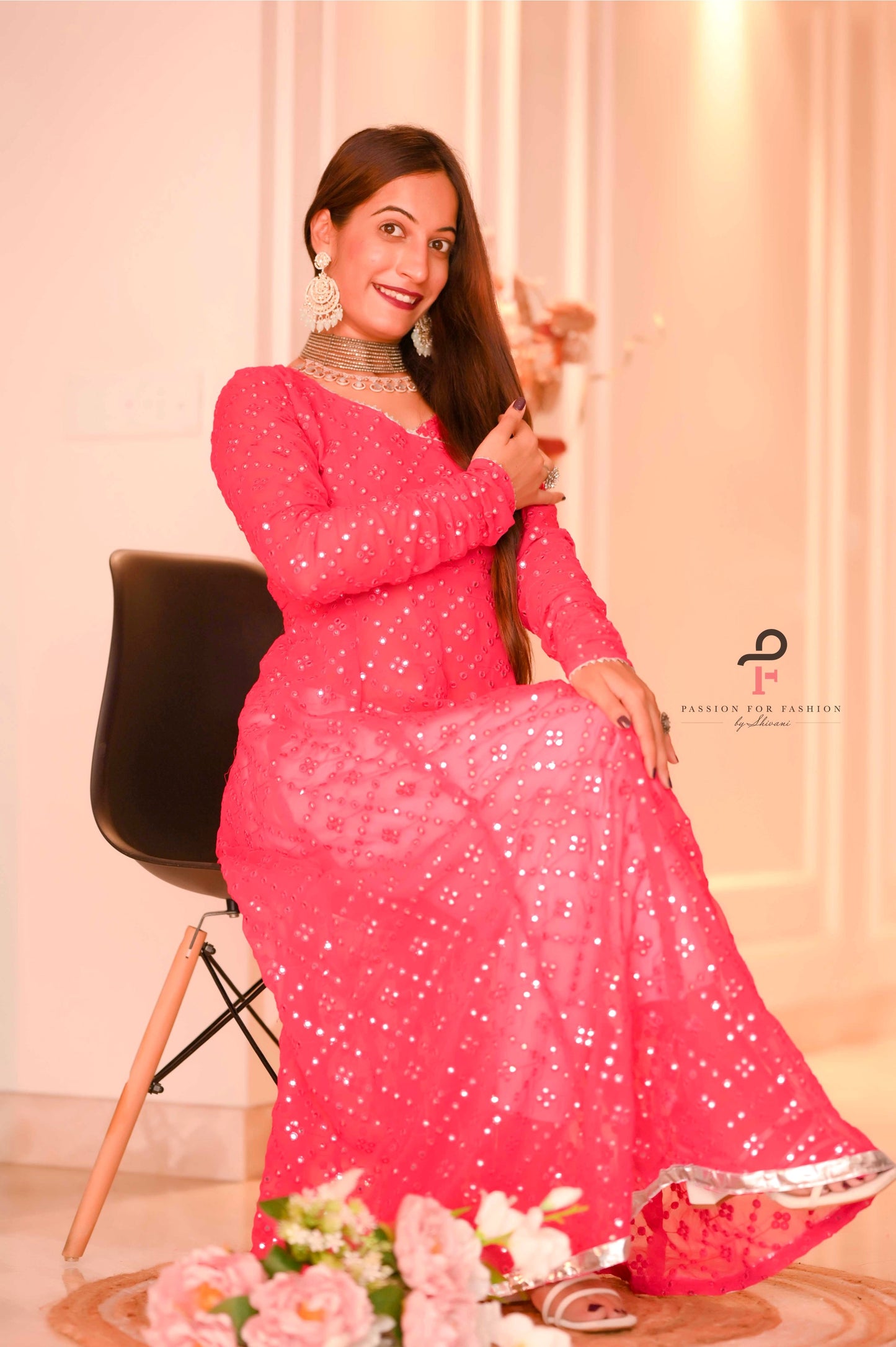 Hot Pink Gulnaz Embroidered Anarkali