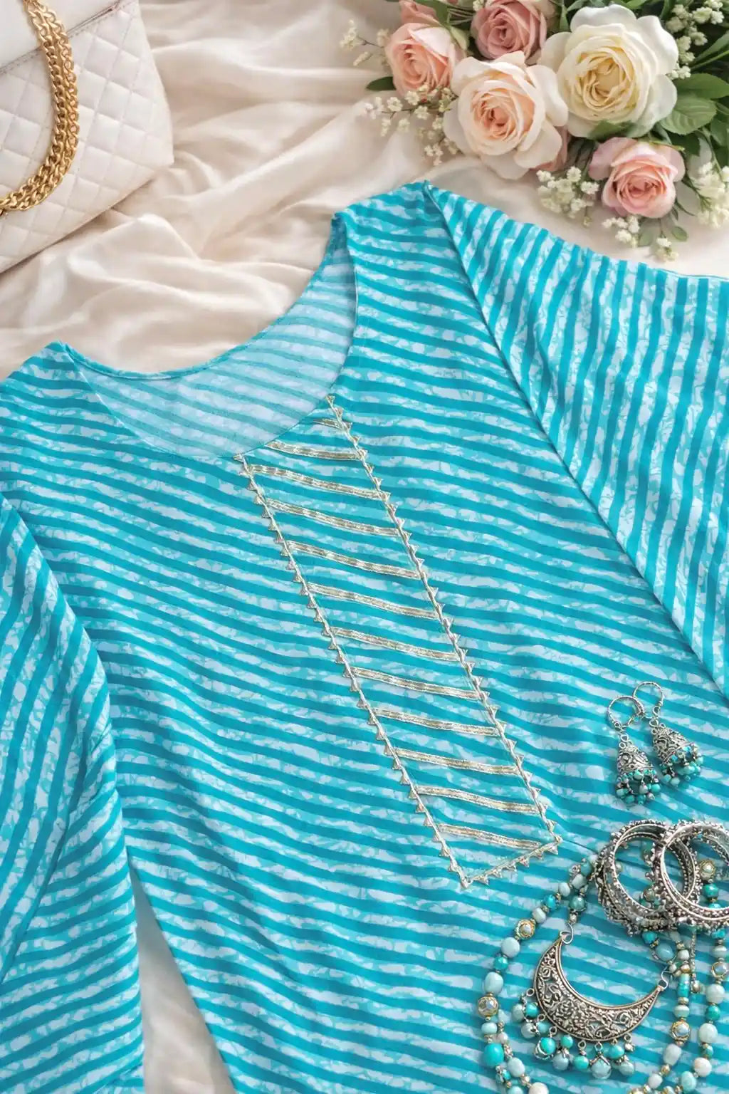 Green Lehriya Jaipuri Short Kurta