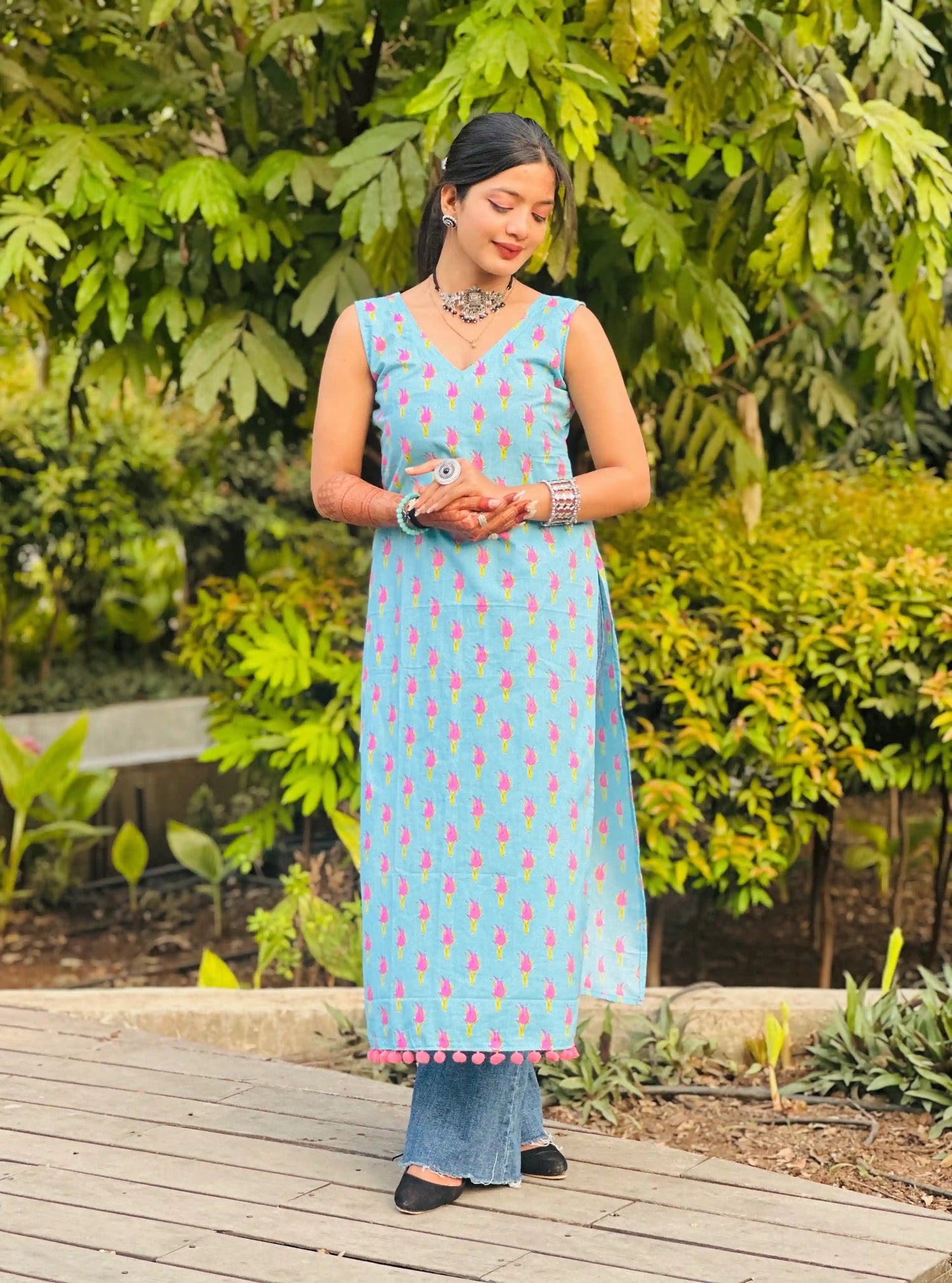 Blush Blue Jaipuri Mulmul Kurta