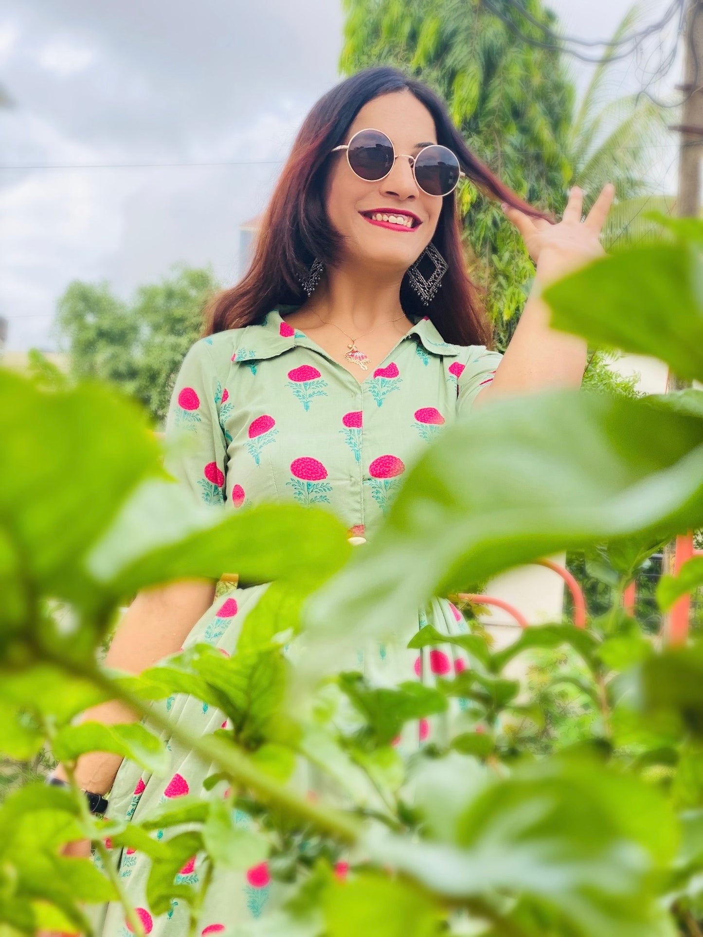 Soft Green Collar Block Print Dress