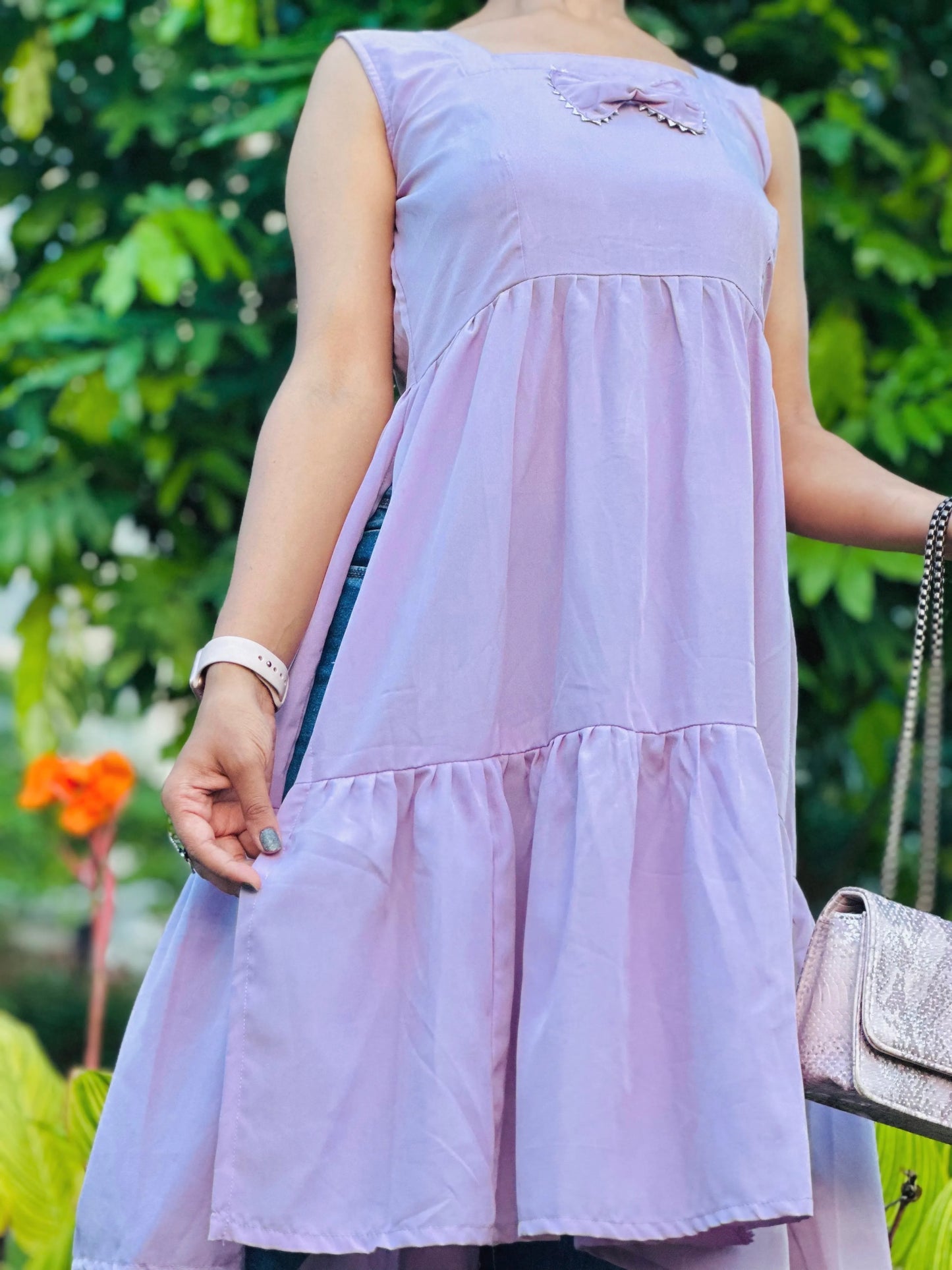 Blush Lilac Bow Gulnaz Frill Kurta