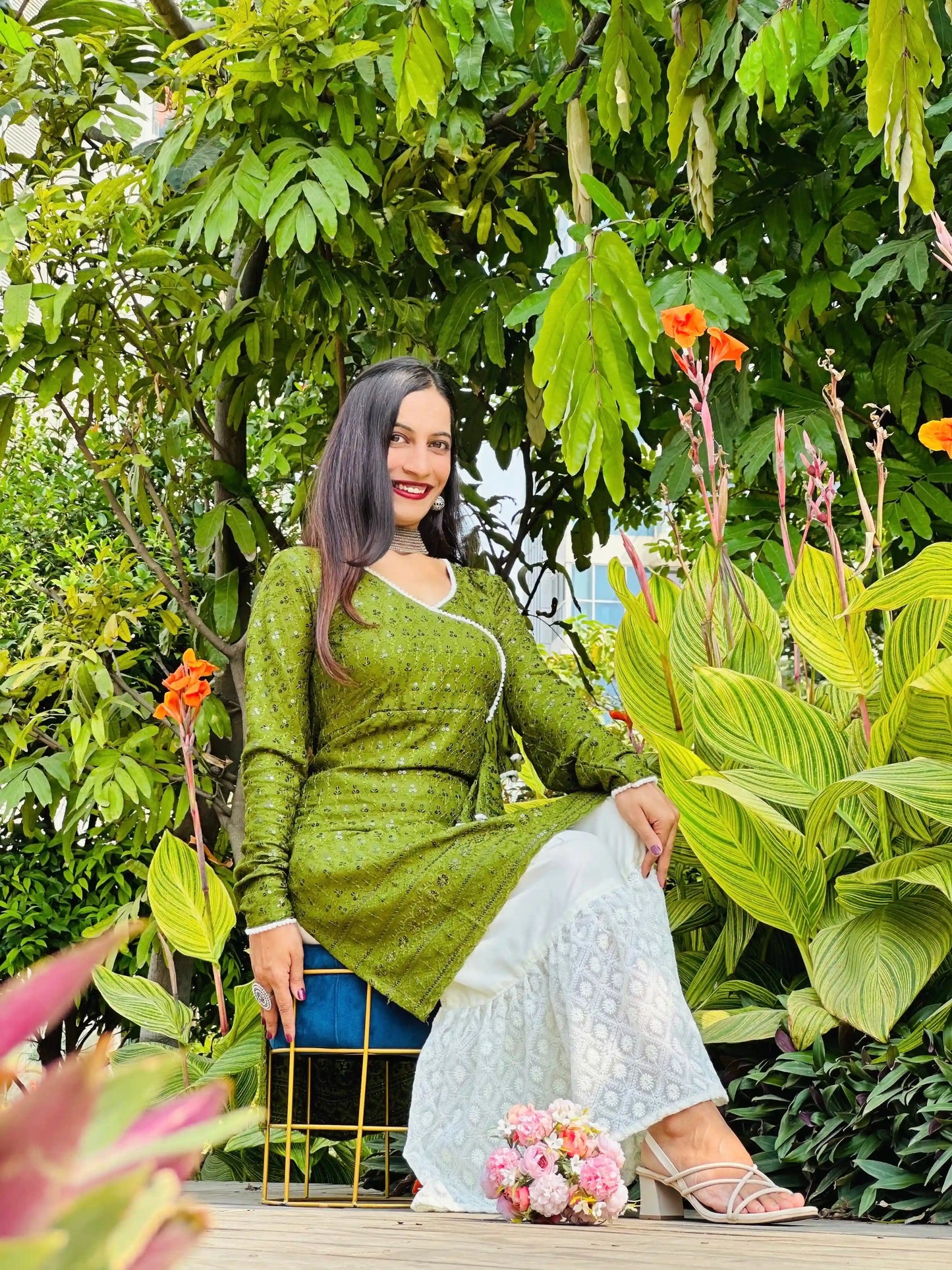 Verdant Green Angrakha Gulnaz Kurta