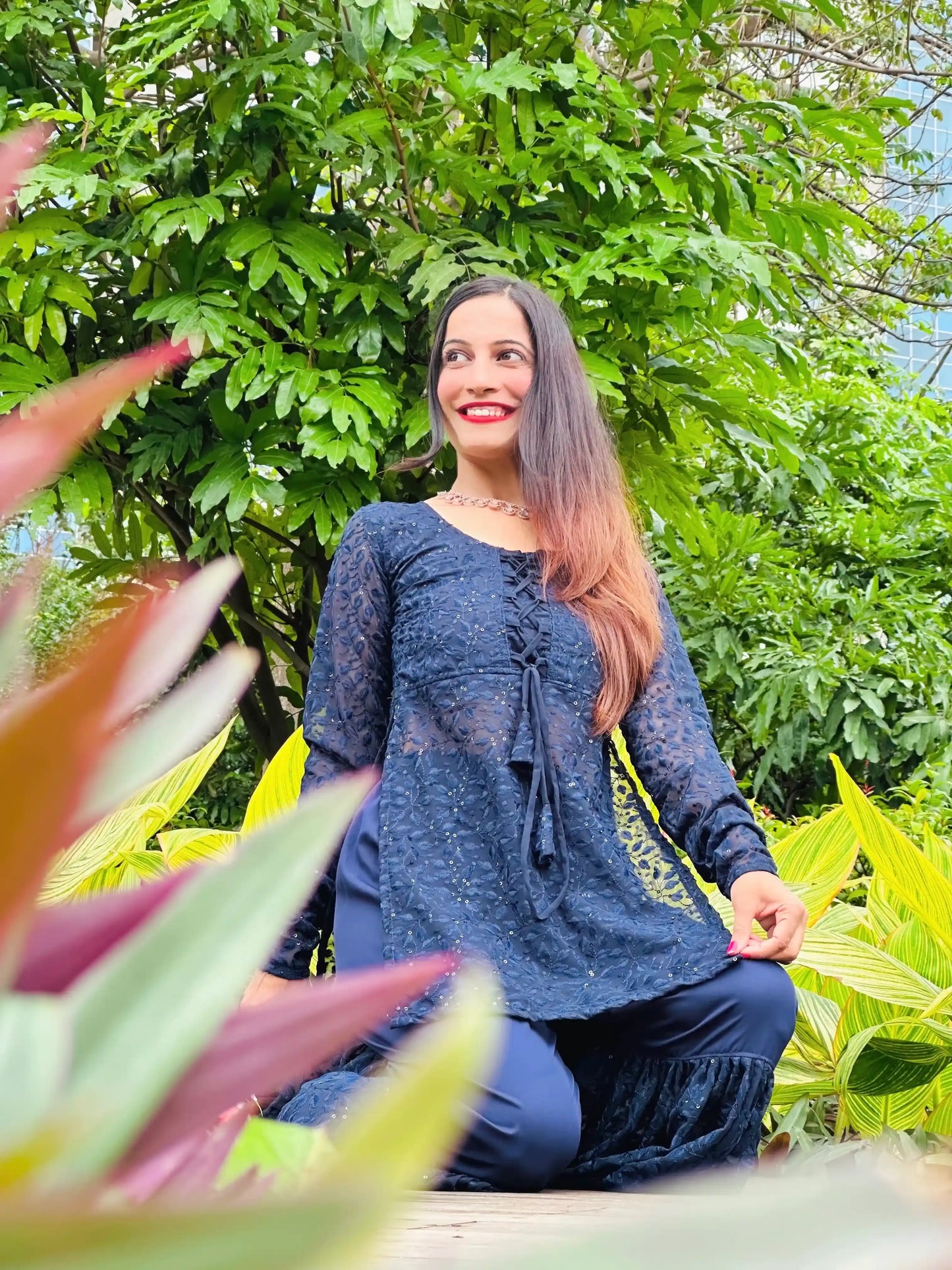 Blue Leaf Dori Embroidered Gulnaz Ensemble