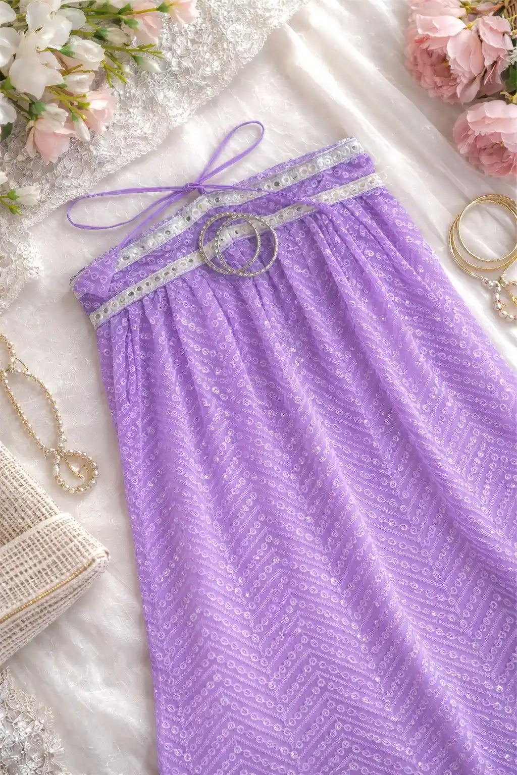 Shimmer Lilac Gulnaz Embroidered Kurta