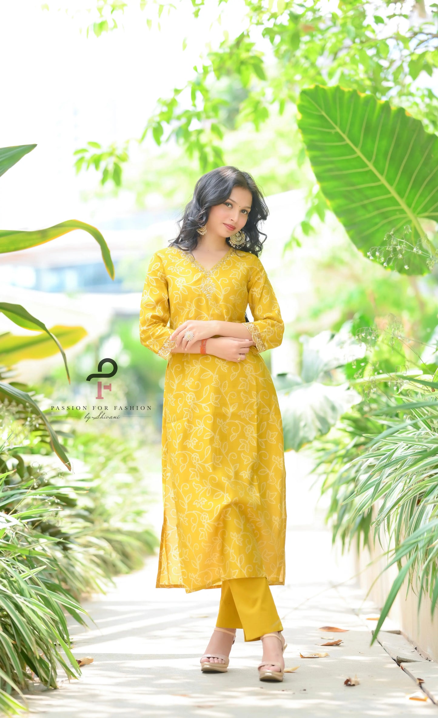 Mustard Bandhej Embroidered Suit Set - Passion for Fashion by Shivani