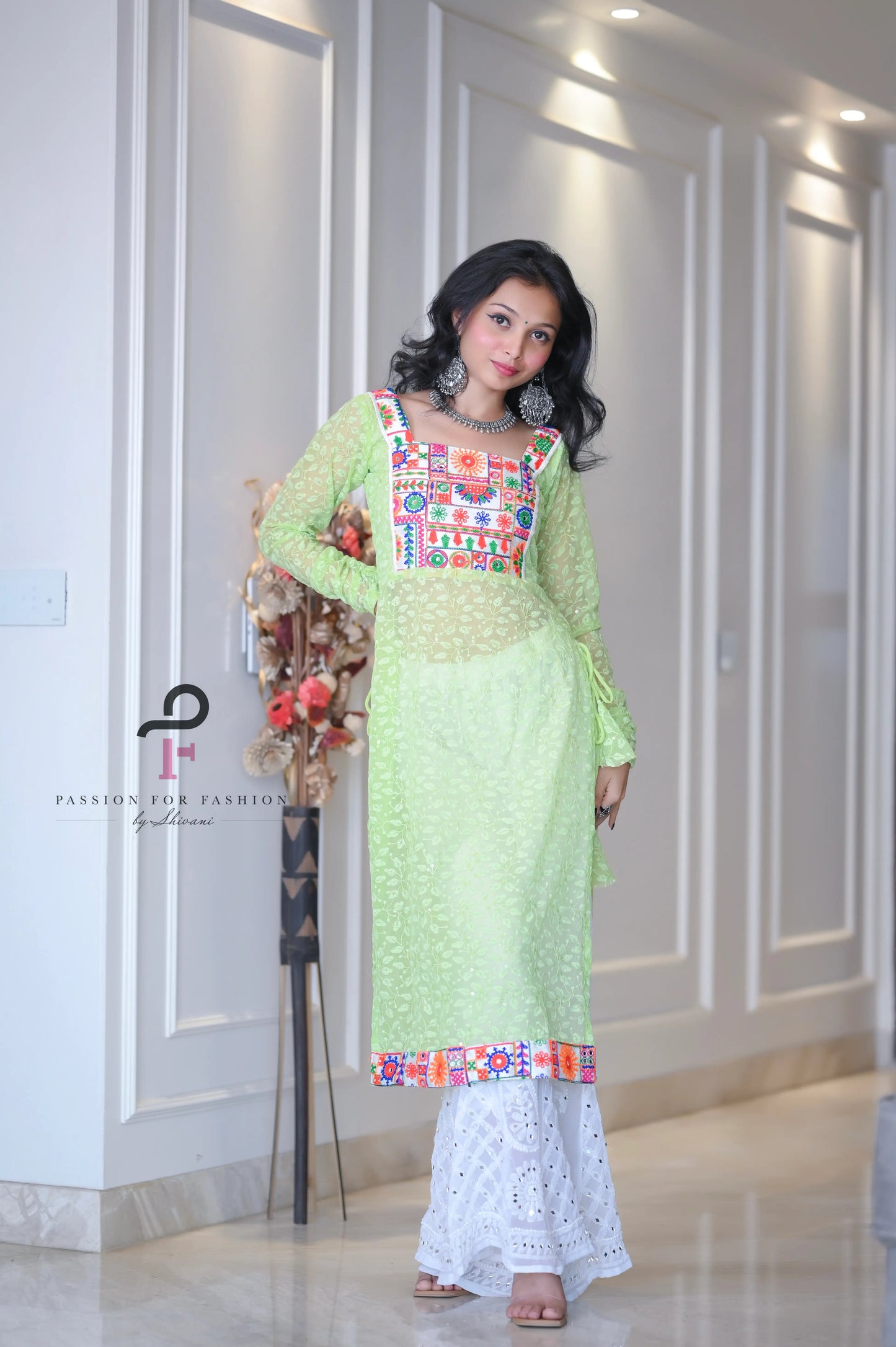 Blooming Green Embroidered Gulnaz Kurta