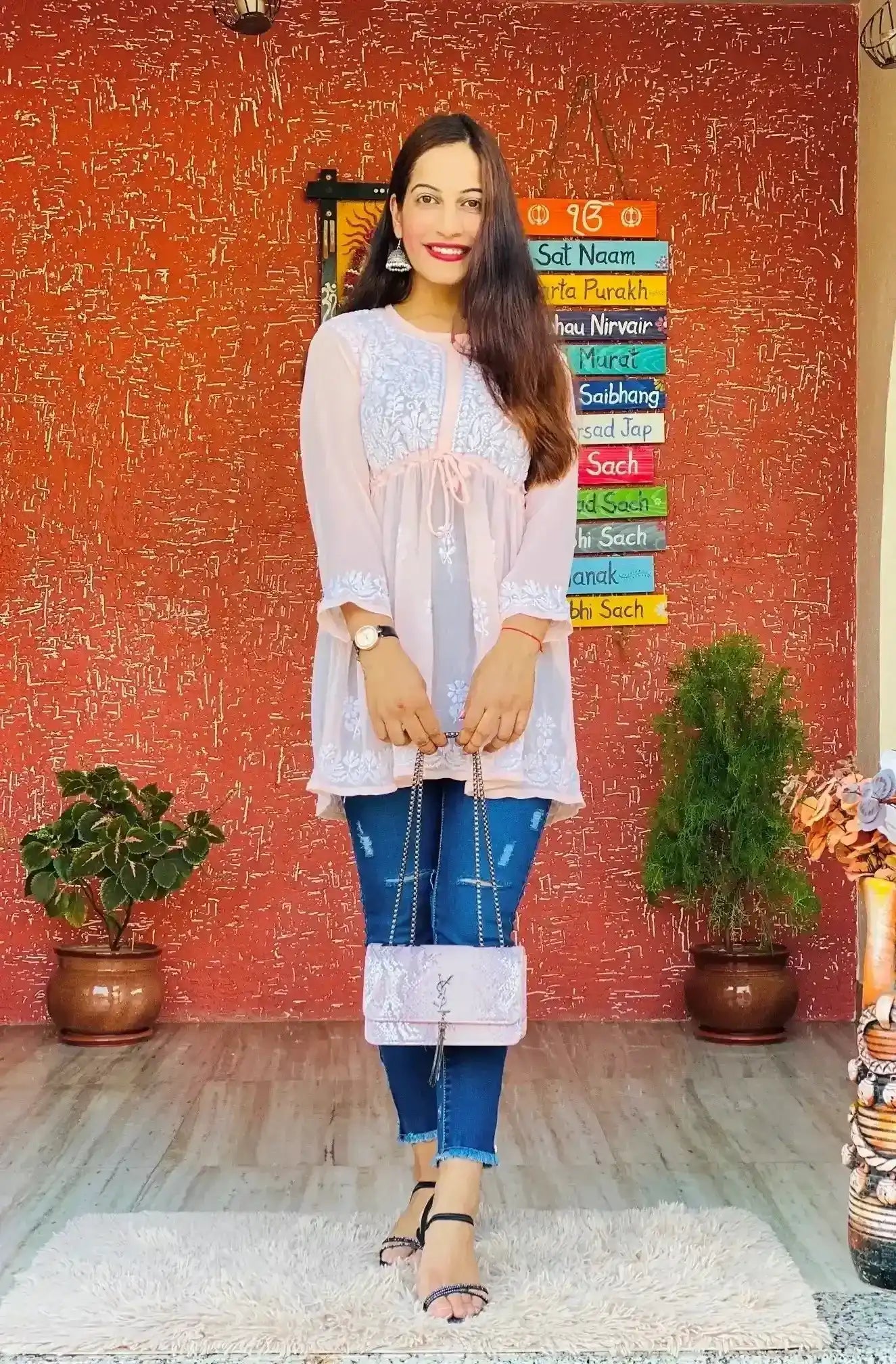 Dreamy Peach Short Chikan Top - Passion for Fashion by Shivani