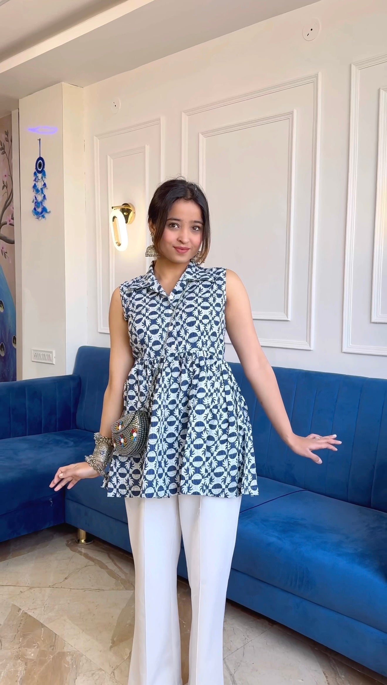 Manie’s Blue Jaipuri Short Top
