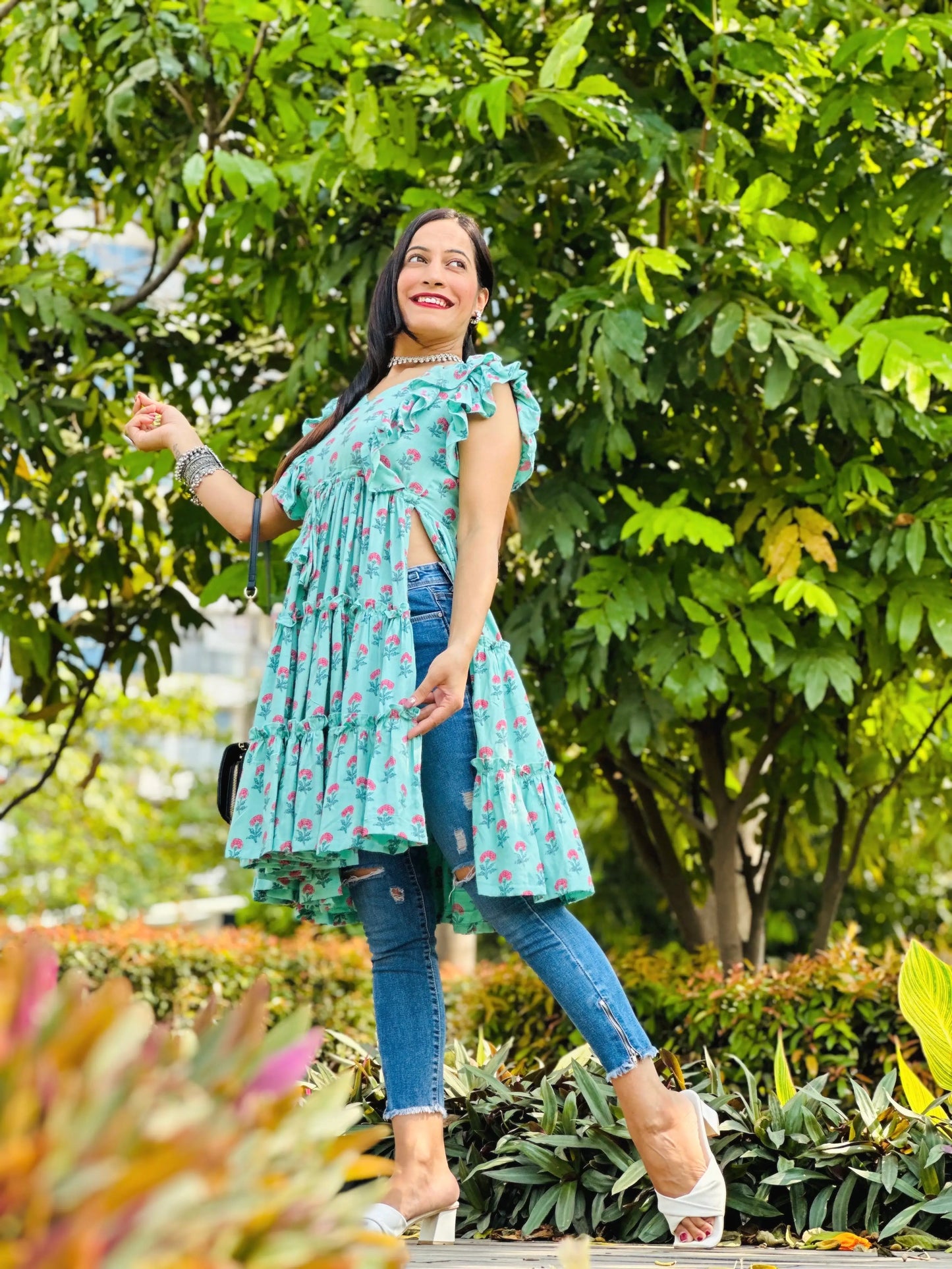 Classic Hand Print Gulnaz Frill Kurta