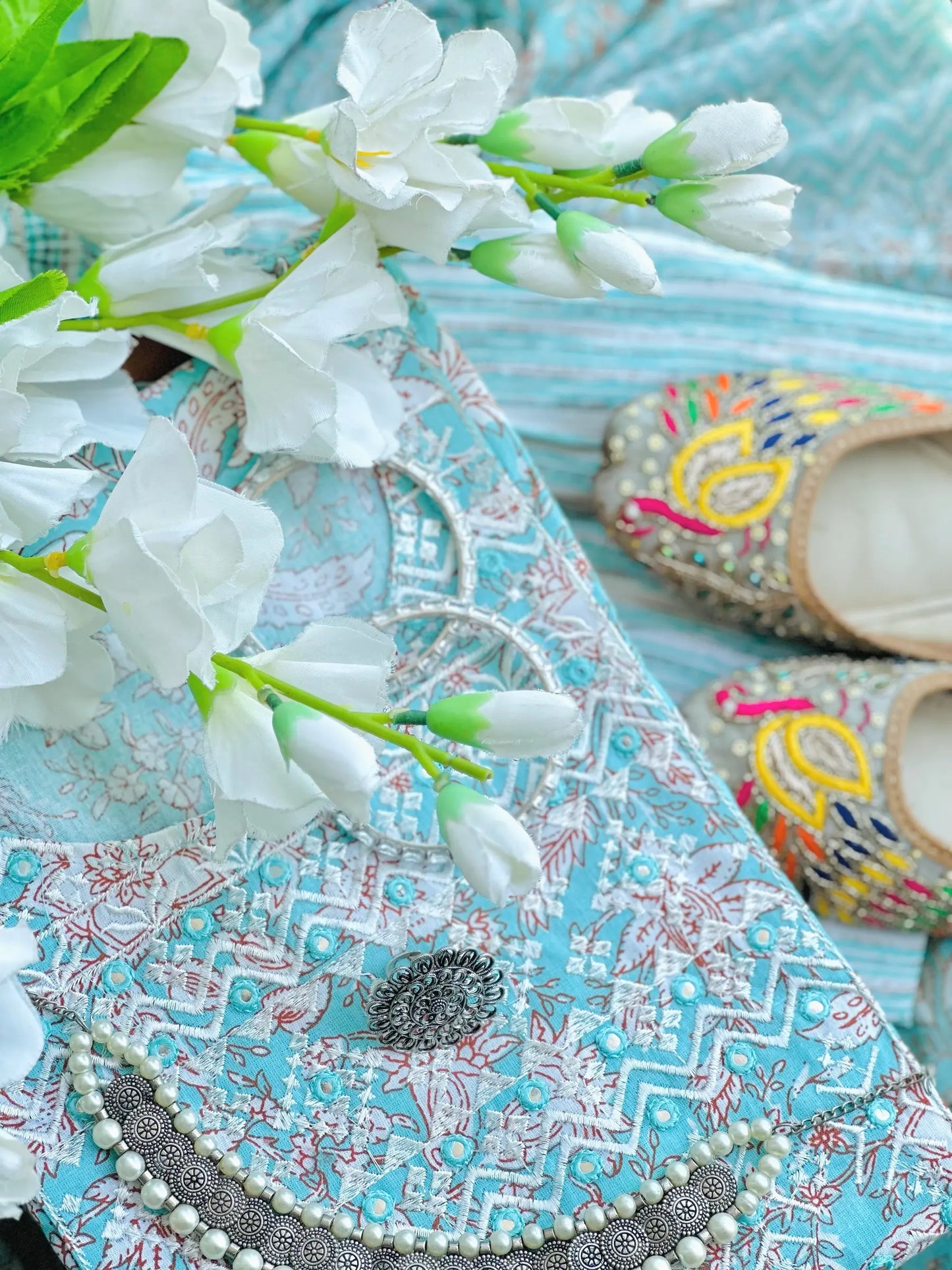 Blush Blue MulMul Meher Suit Set