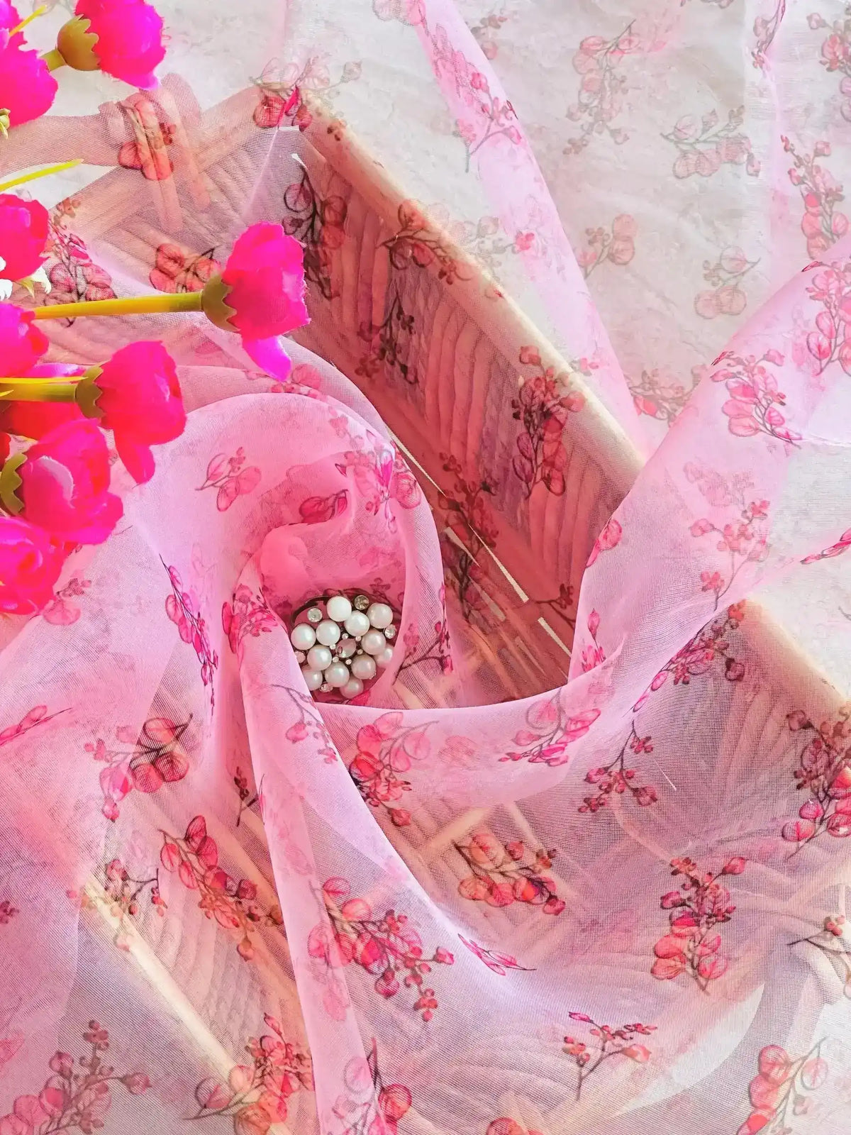 Daisy Peach Organza Fabric Cut - Passion for Fashion by Shivani