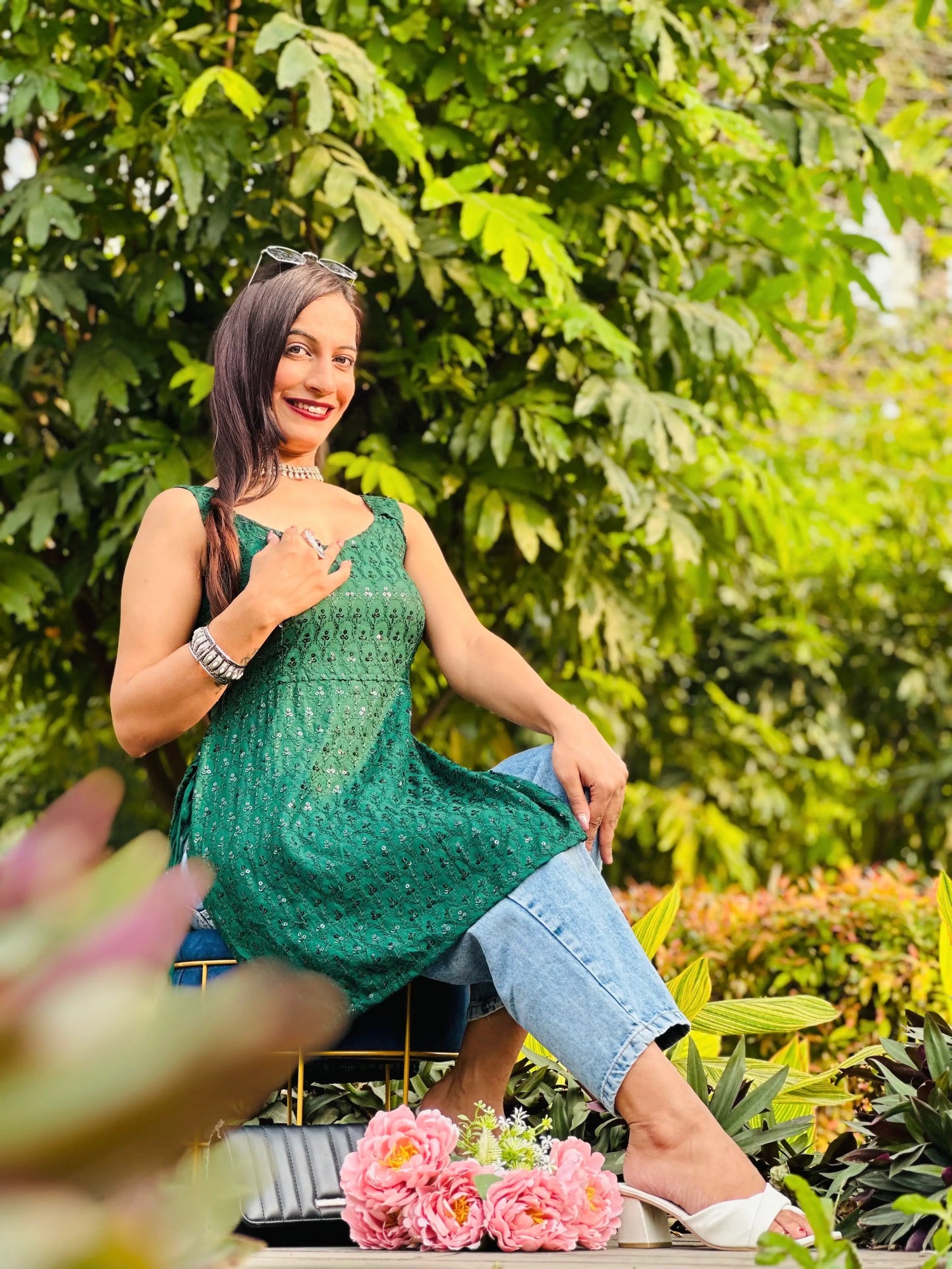 Zelen Green Sequence Gulnaz Kurta