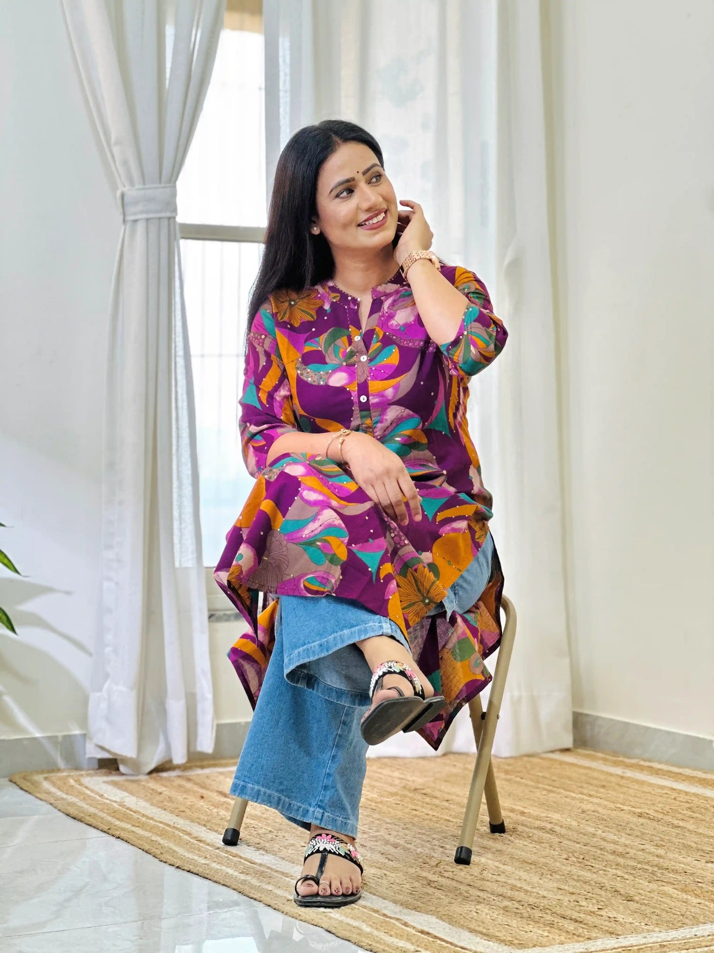Floral Purple Mul Budget Kurta