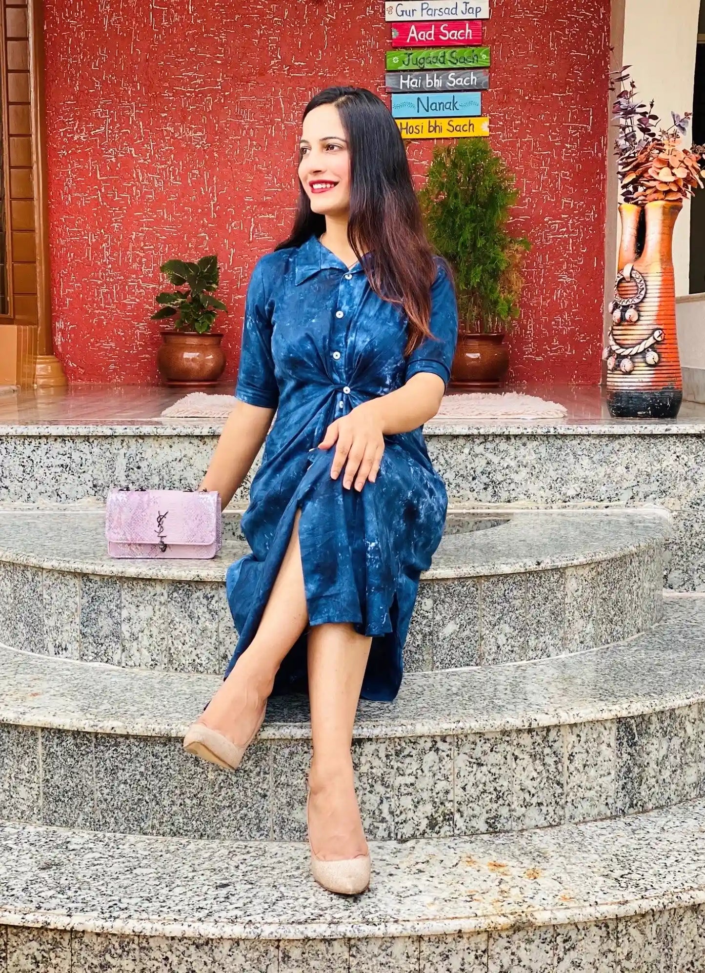 Indigo Blue Collar Dress - Passion for Fashion by Shivani