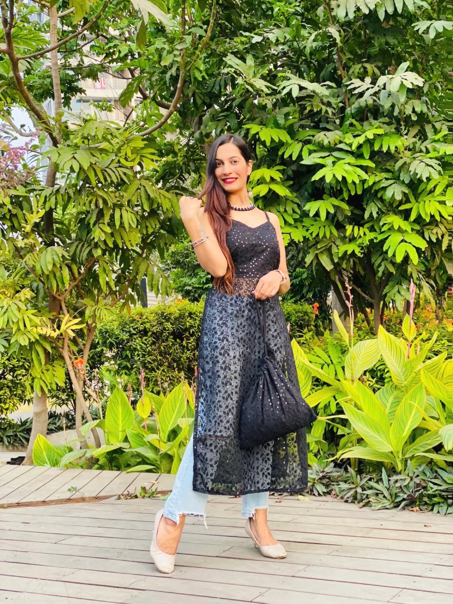 Azure Black Leaf Gulnaz Kurta