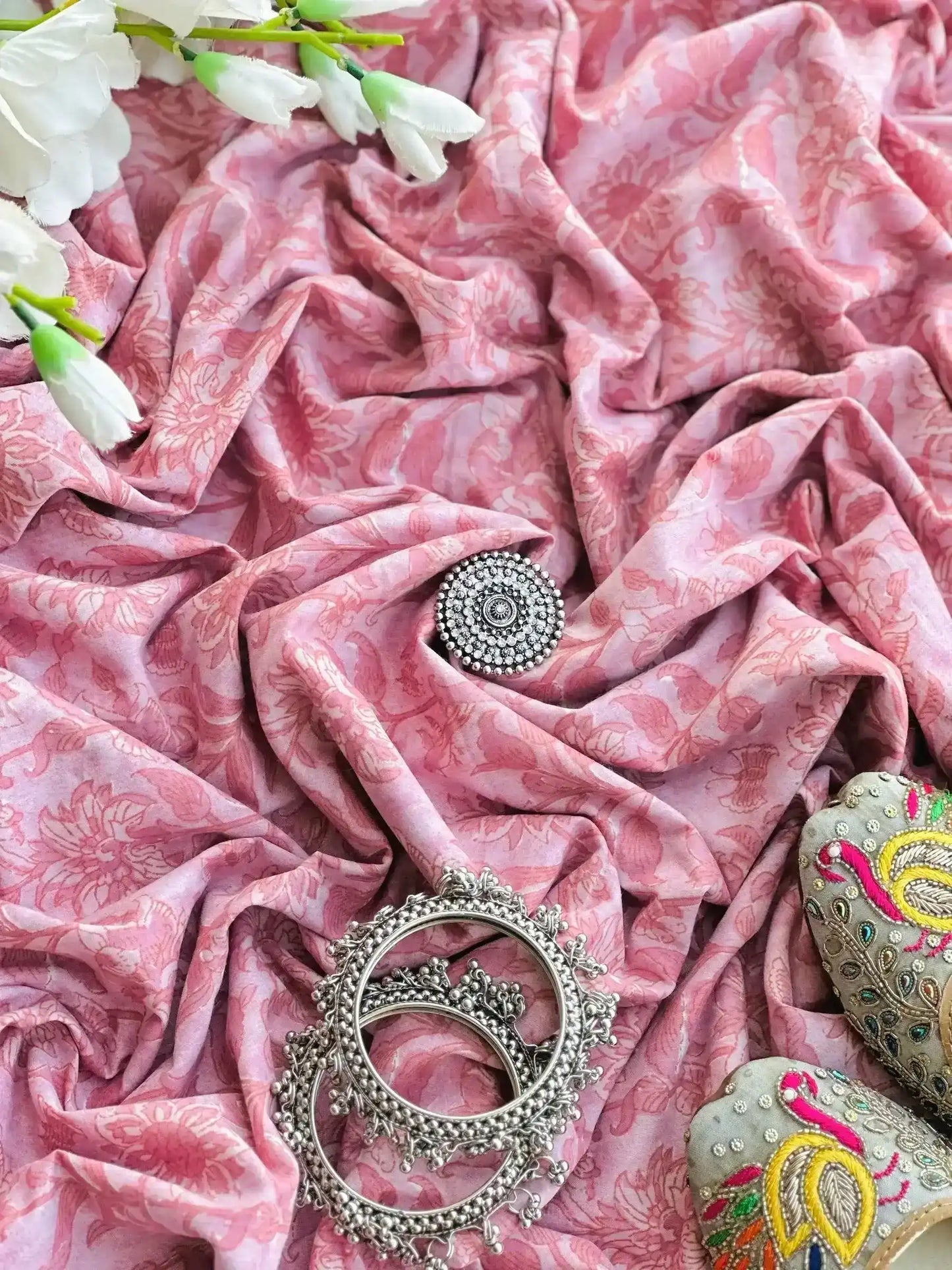 Peach Blush Kalamkari Handprinted MulMul Fabric Cut - Passion for Fashion by Shivani