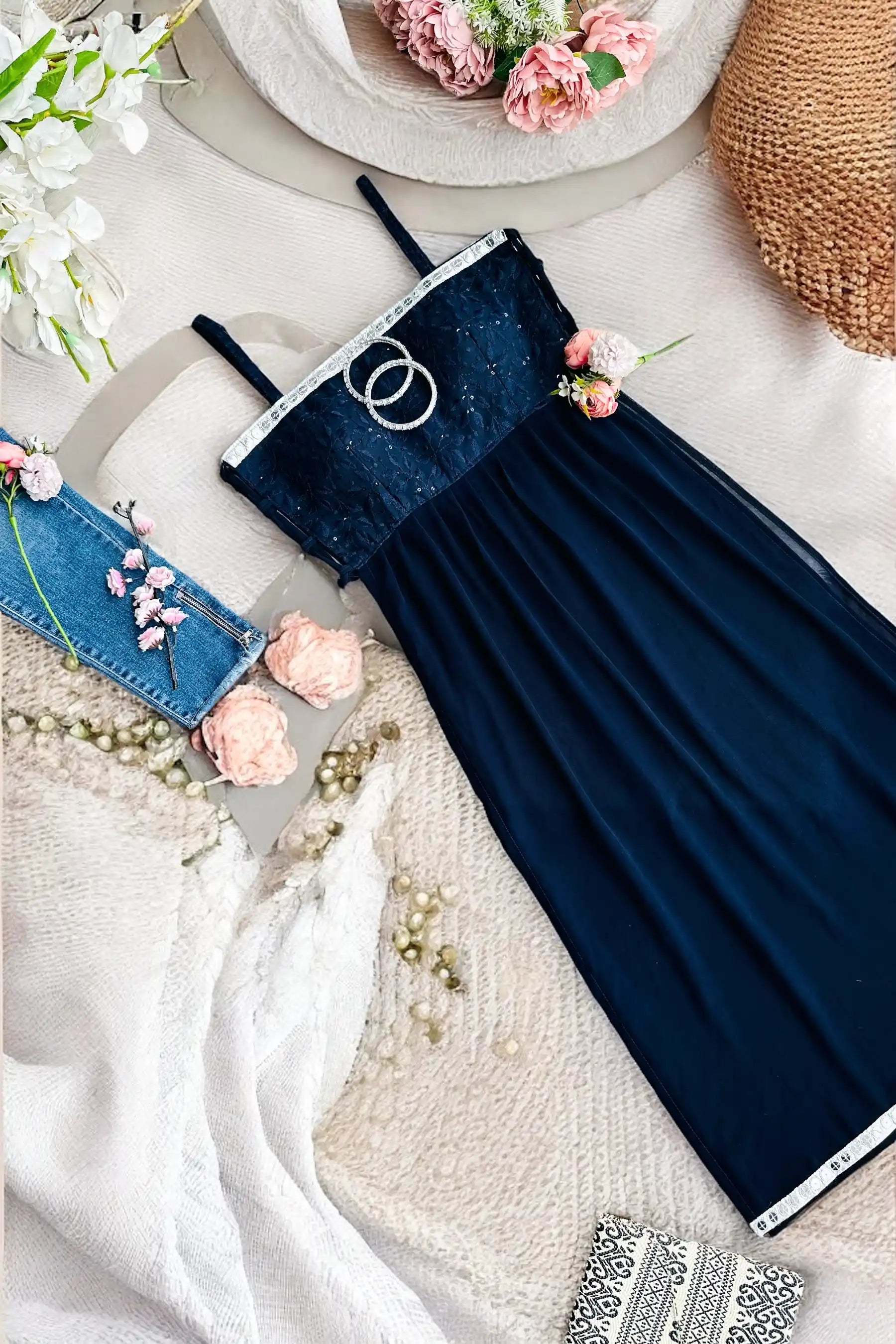 Monochrome Blue Embroidered Gulnaz Kurta - Passion for Fashion by Shivani