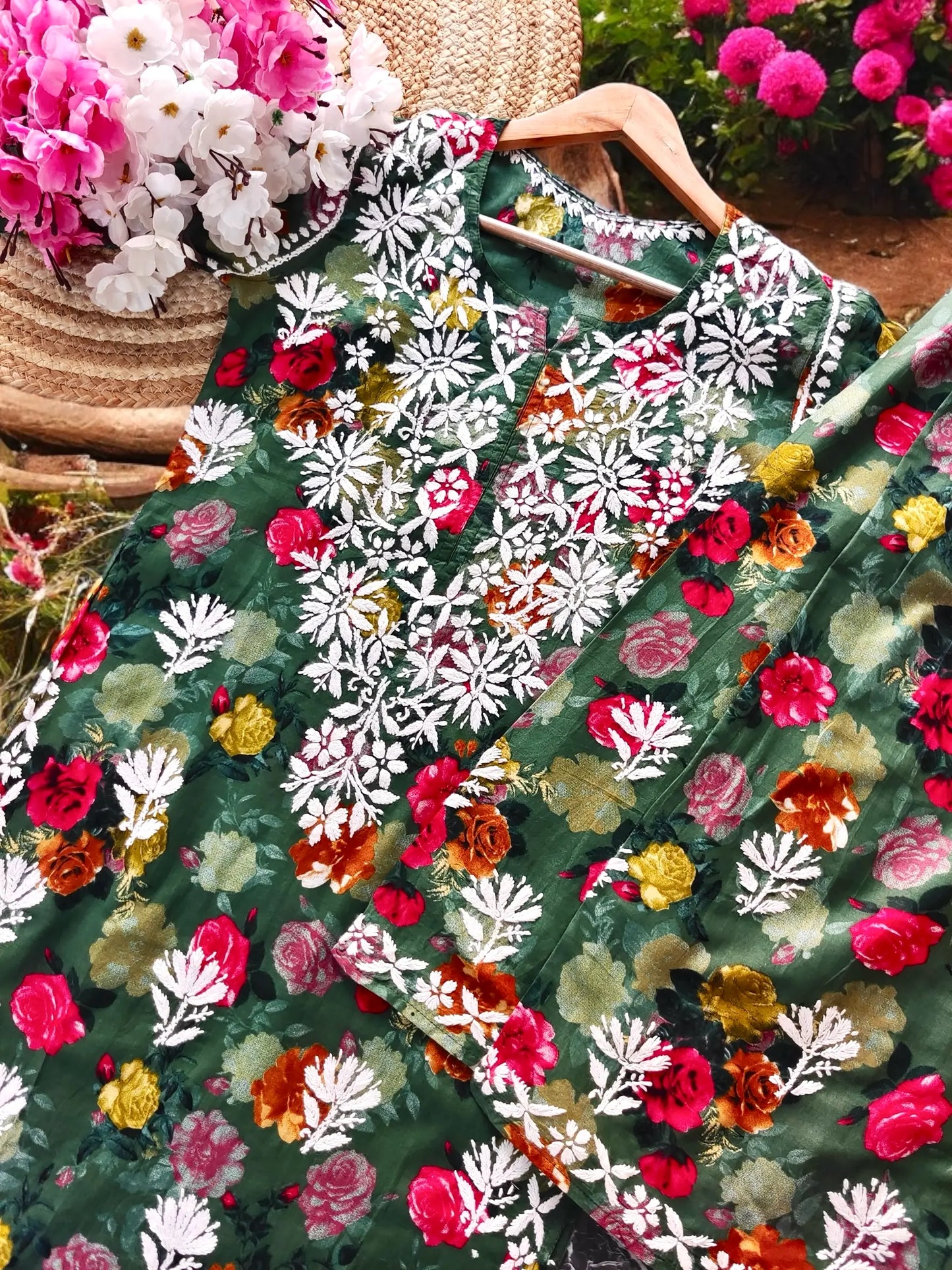 Classic Green Nazakat Chikan Noor Set