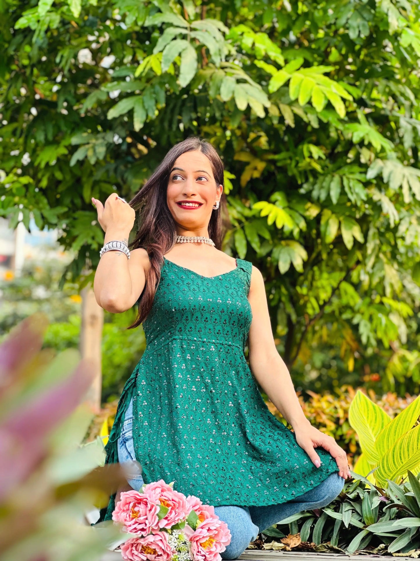 Zelen Green Sequence Gulnaz Kurta