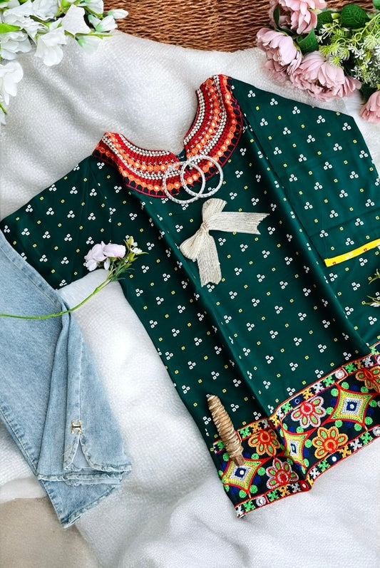 Green Bandhej Gamti Kurta - Passion for Fashion by Shivani