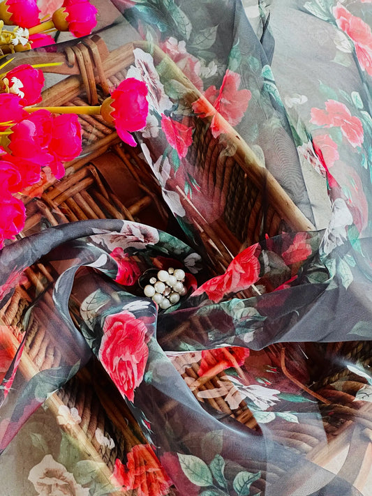 Gloomy Black Organza Fabric Cut - Passion for Fashion by Shivani