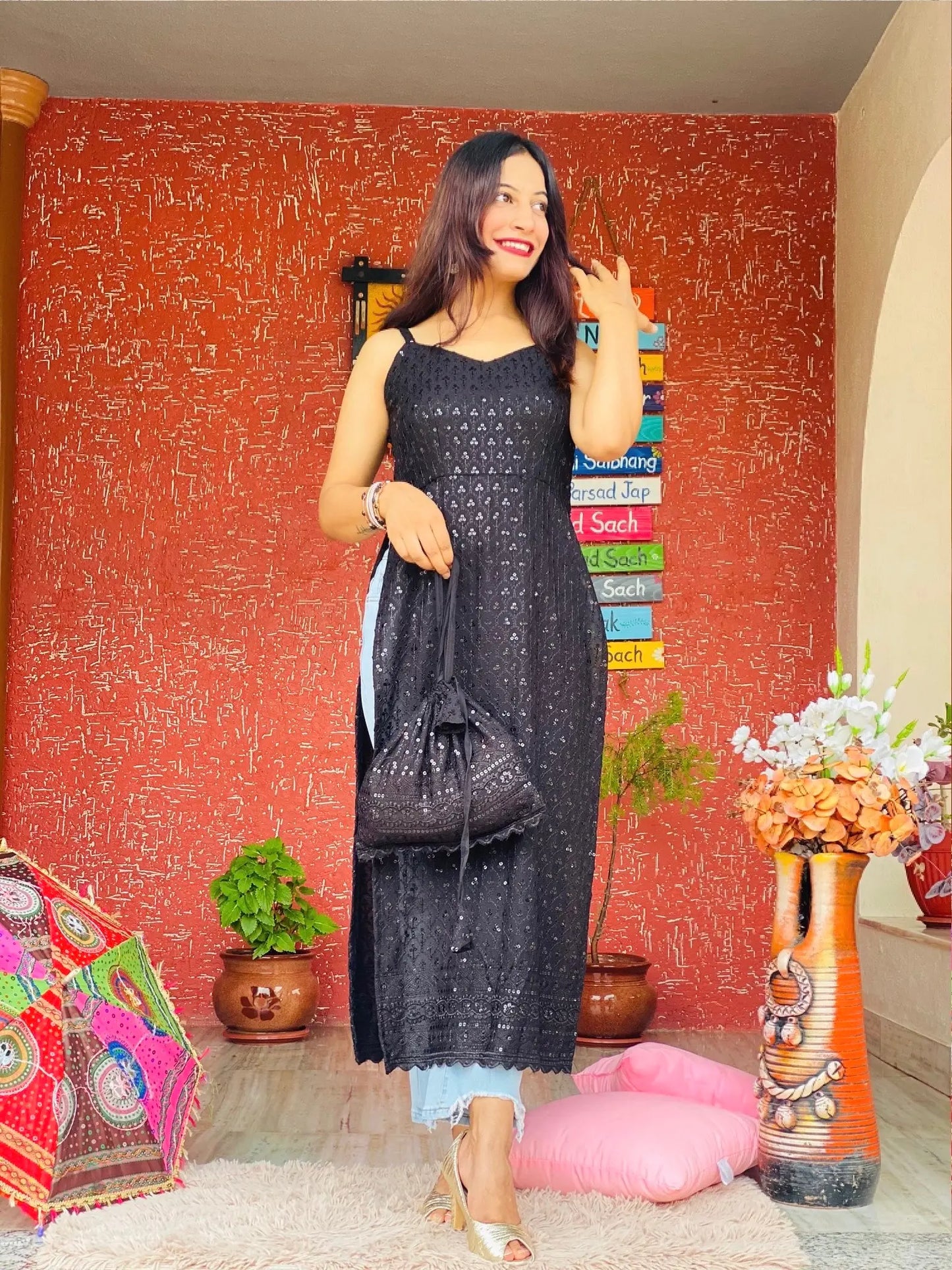 Twilight Black Sequence Gulnaz Kurta