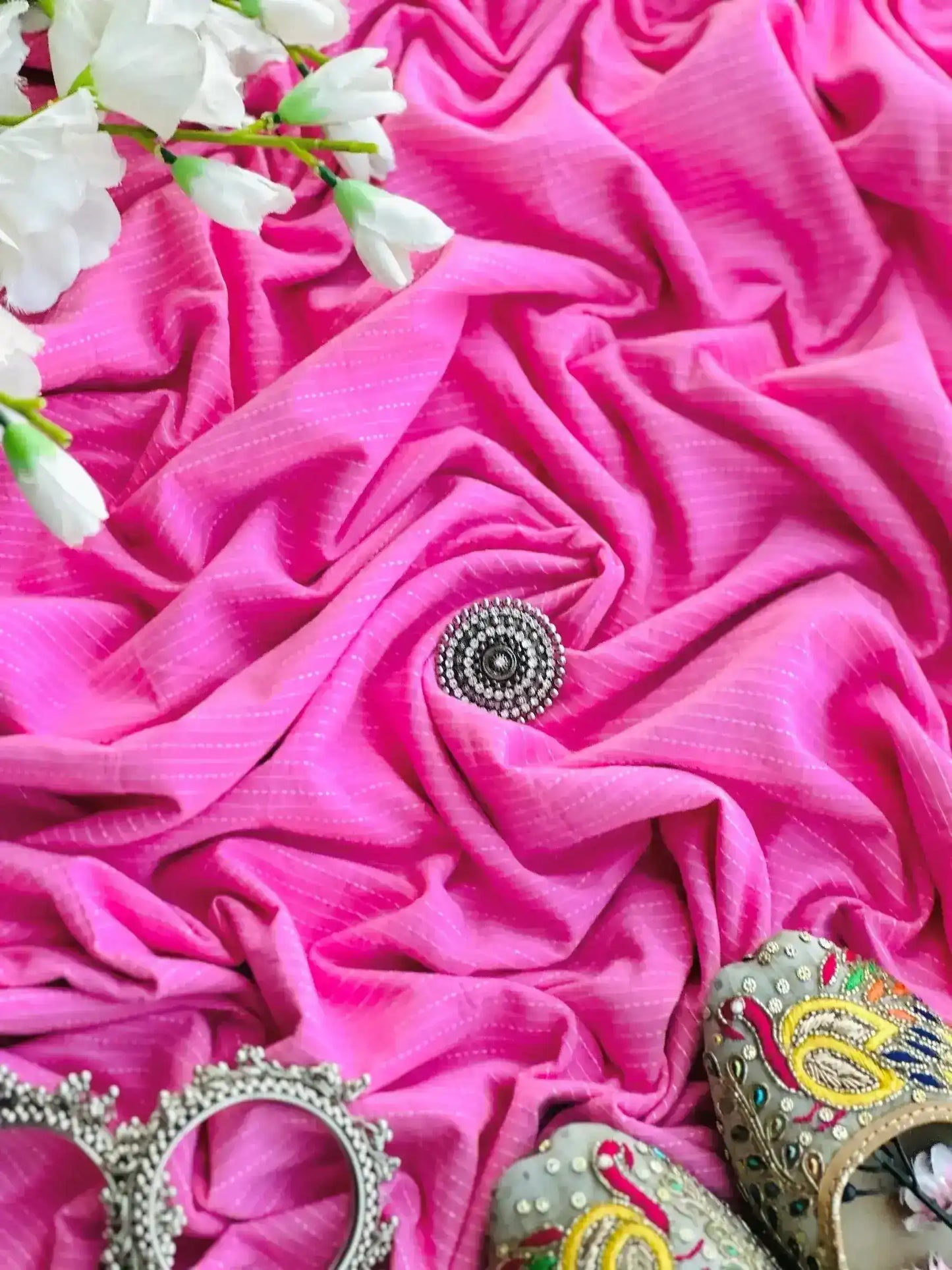 Classic Pink Stripe Handprinted MulMul Fabric Cut - Passion for Fashion by Shivani
