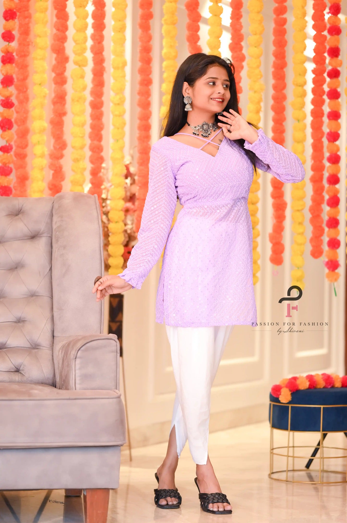 Lush Lilac Gulnaz Embroidered Kurta