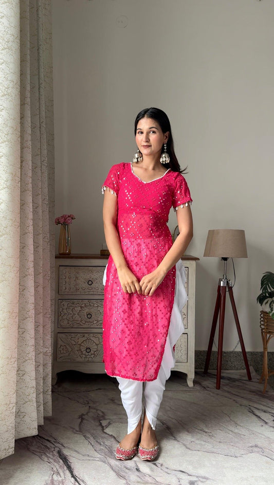Swati's Hot Pink Embroidered Denim Gulnaz Kurta - Passion for Fashion by Shivani