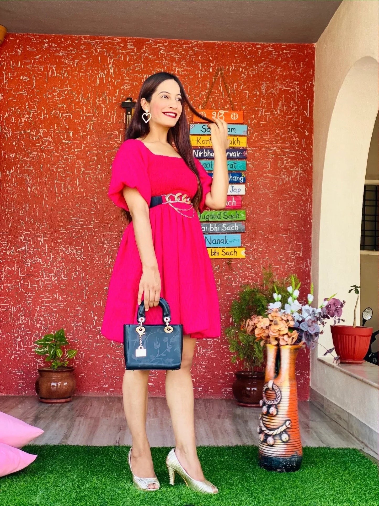 Eliza Pink Adjustable Smoky Dress - Passion for Fashion by Shivani