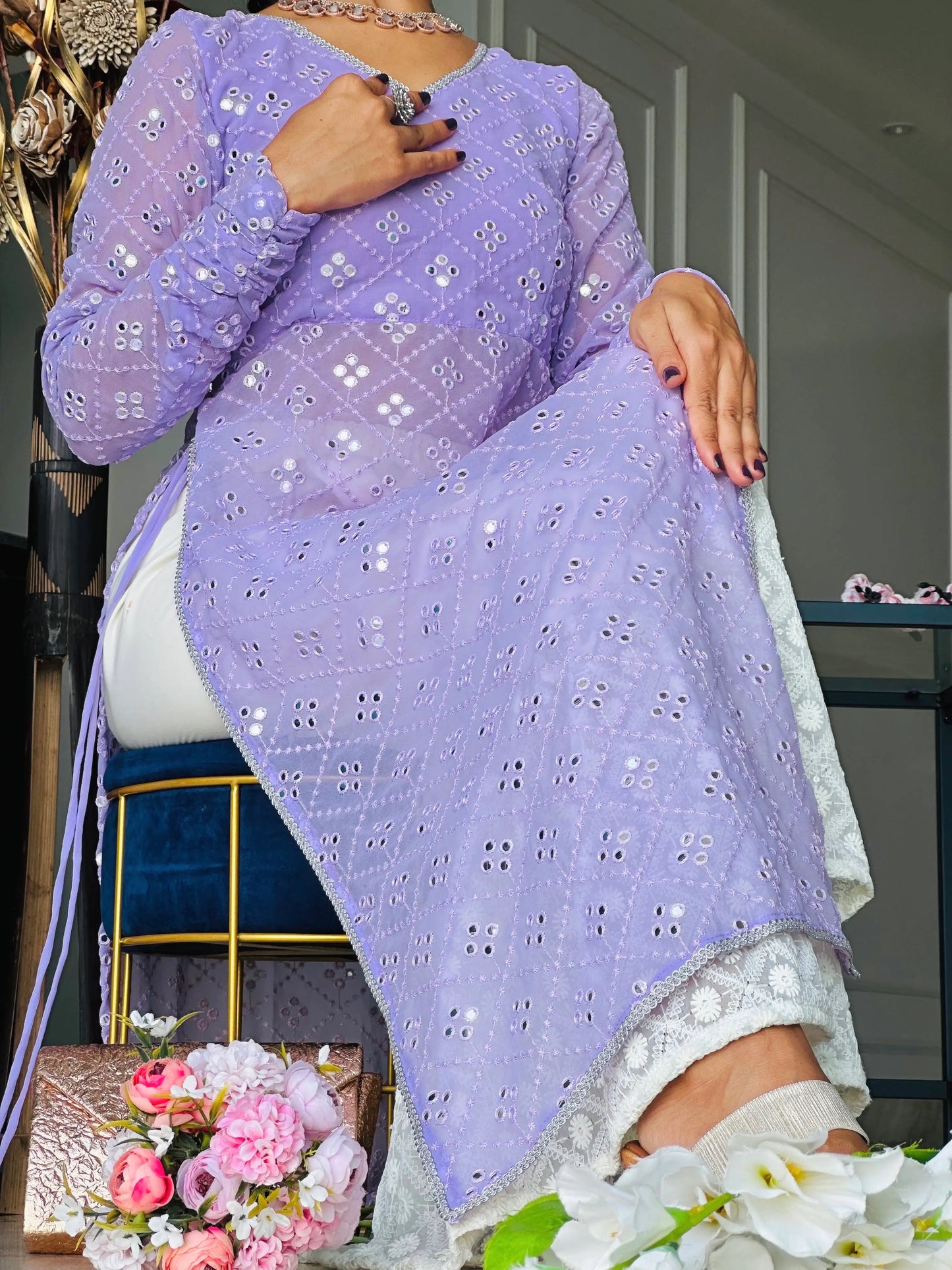 Sheer Lilac Mirror Gulnaz Kurta