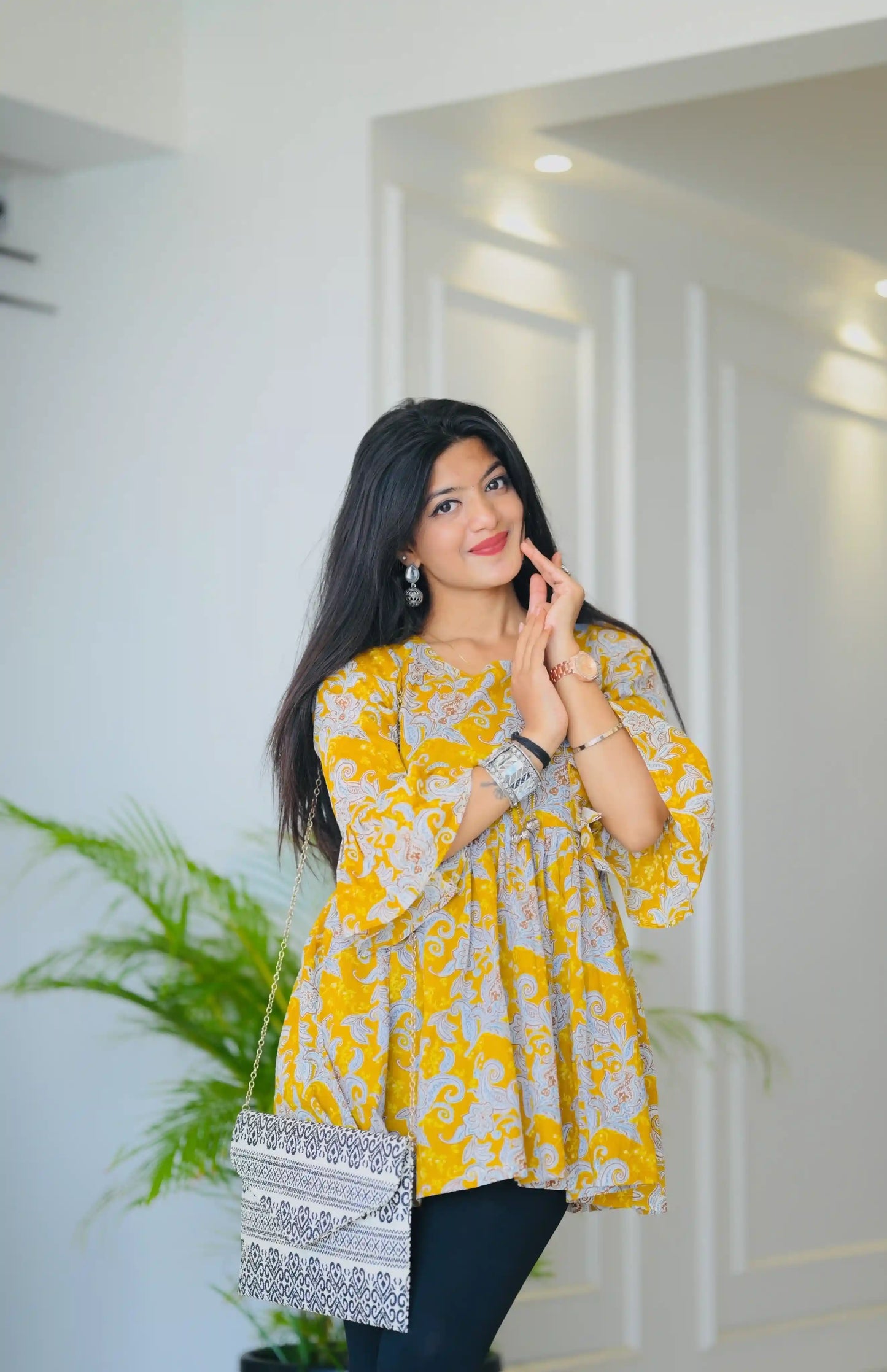 Mustard Kalamkari Jaipuri Short Top