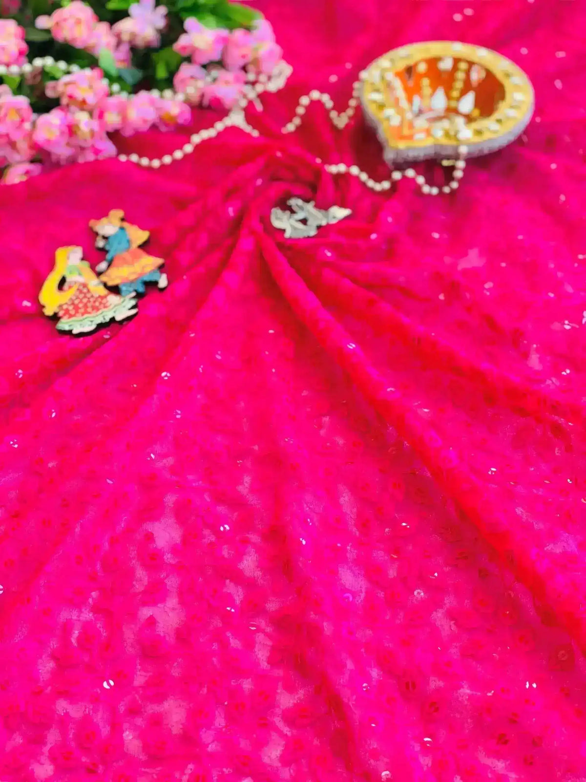 Hot Pink Gulnaz Embroidered Fabric Cut - Passion for Fashion by Shivani