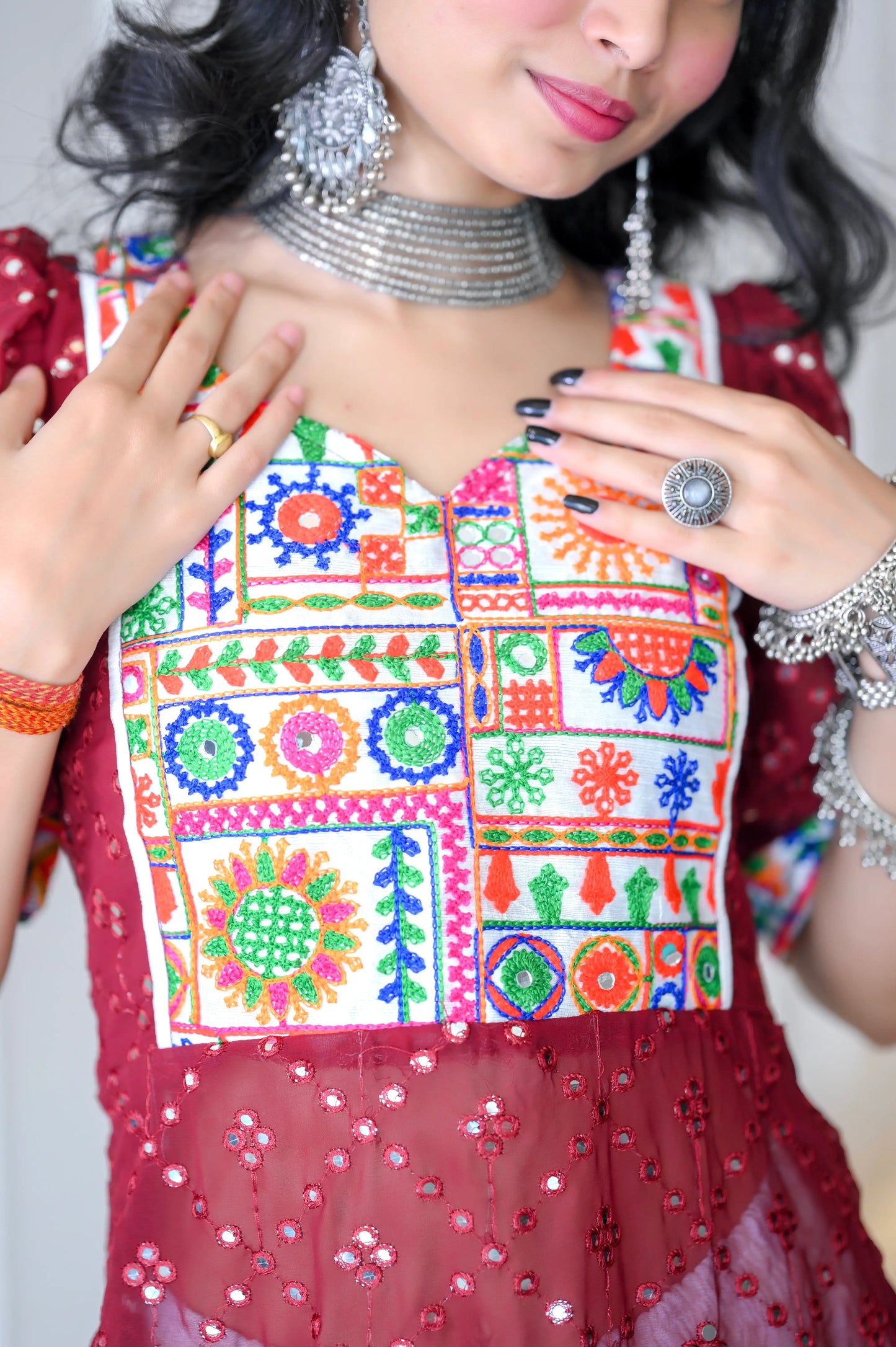 Scarlet Maroon Embroidered Gulnaz Kurta