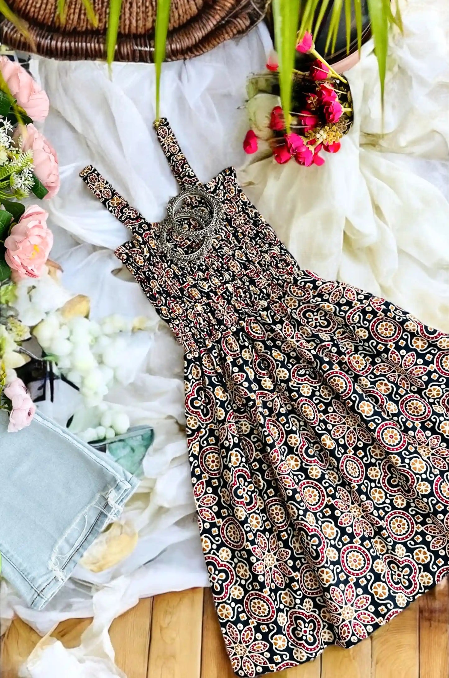 Black Kalamkari Cute Jaipuri Peplum