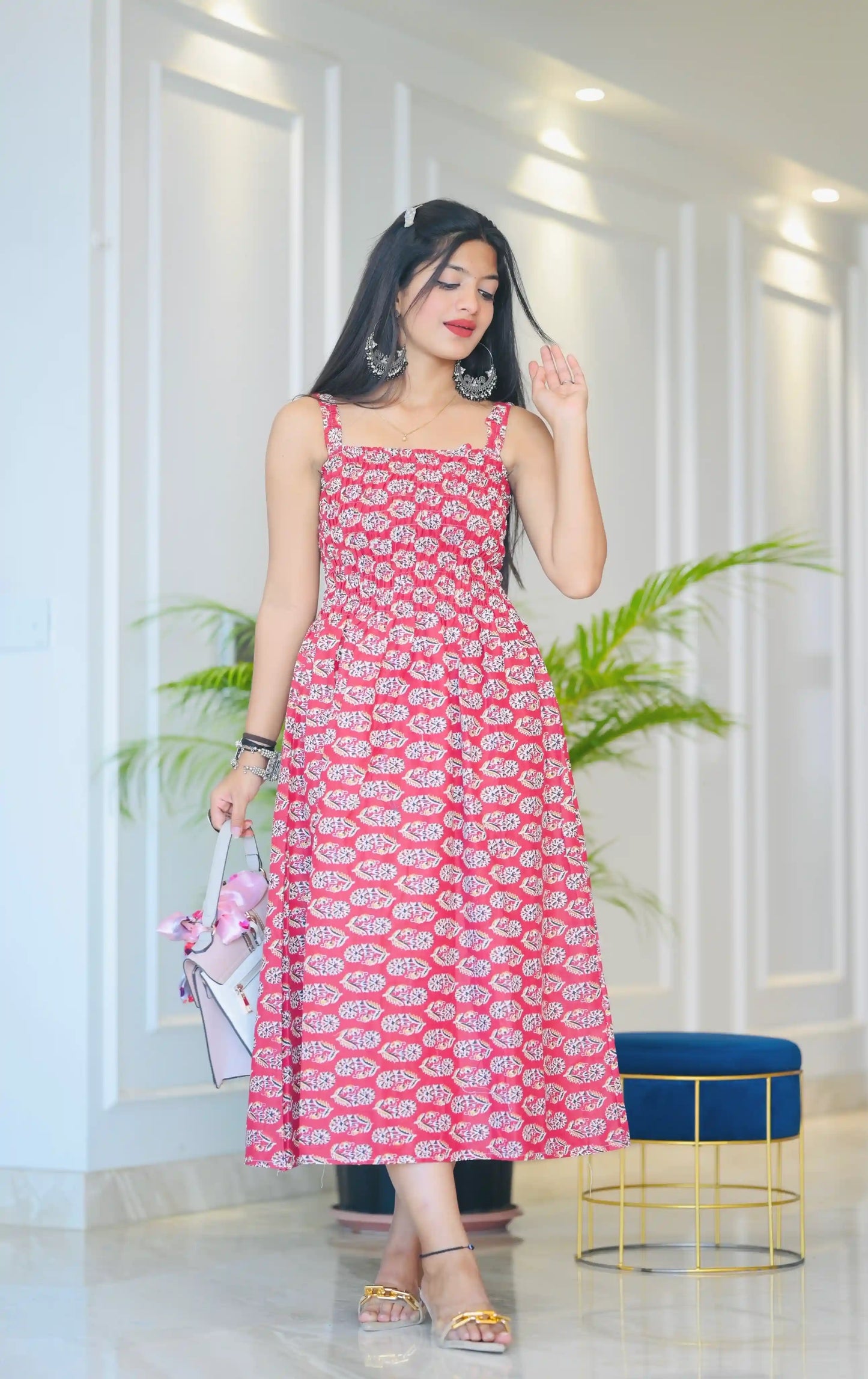 Maroon Block Smoky Twirl Dress