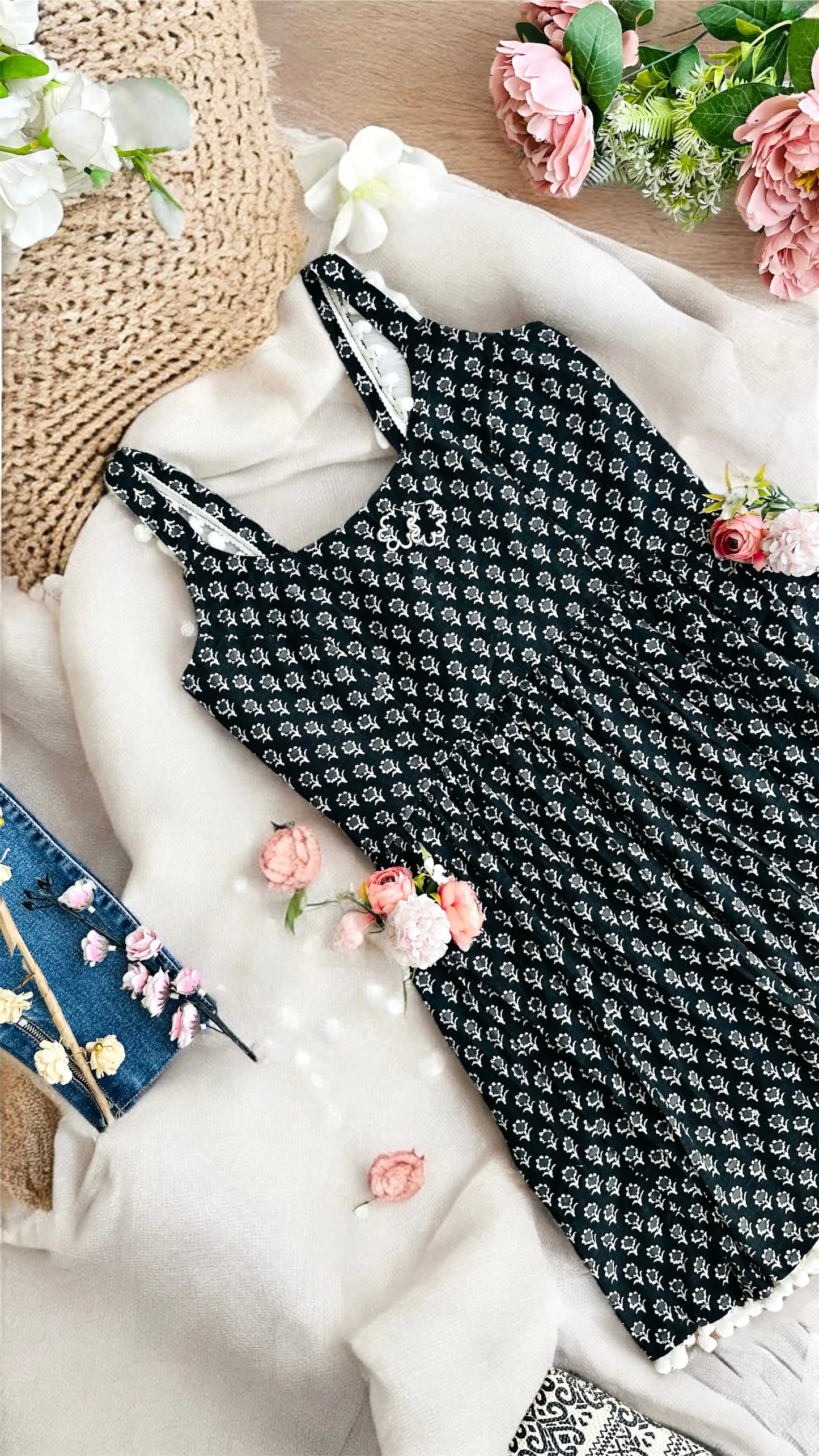 Block Black Hand Printed Peplum