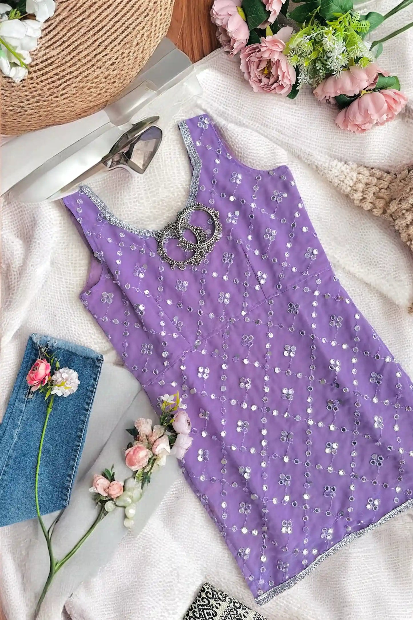 Soft Lilac Embroidered Gulnaz Kurta