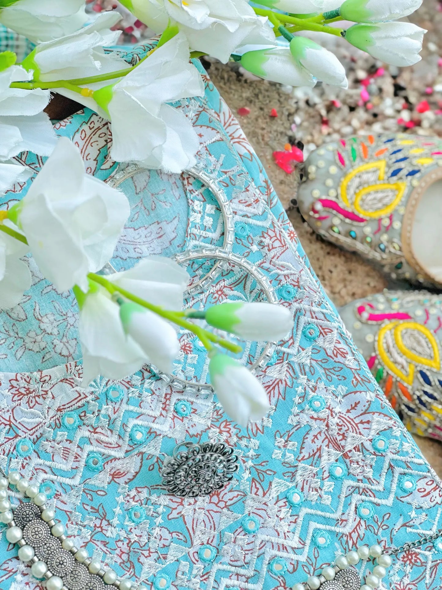 Blush Blue MulMul Meher Suit Set