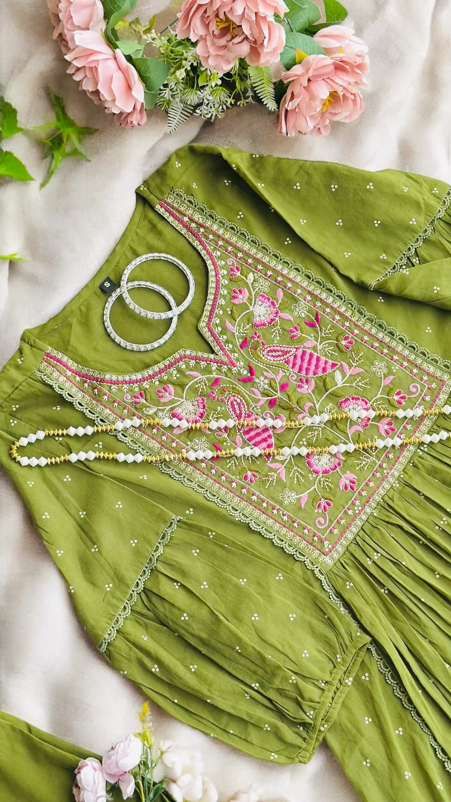 Green Embroidered Meher Suit Set