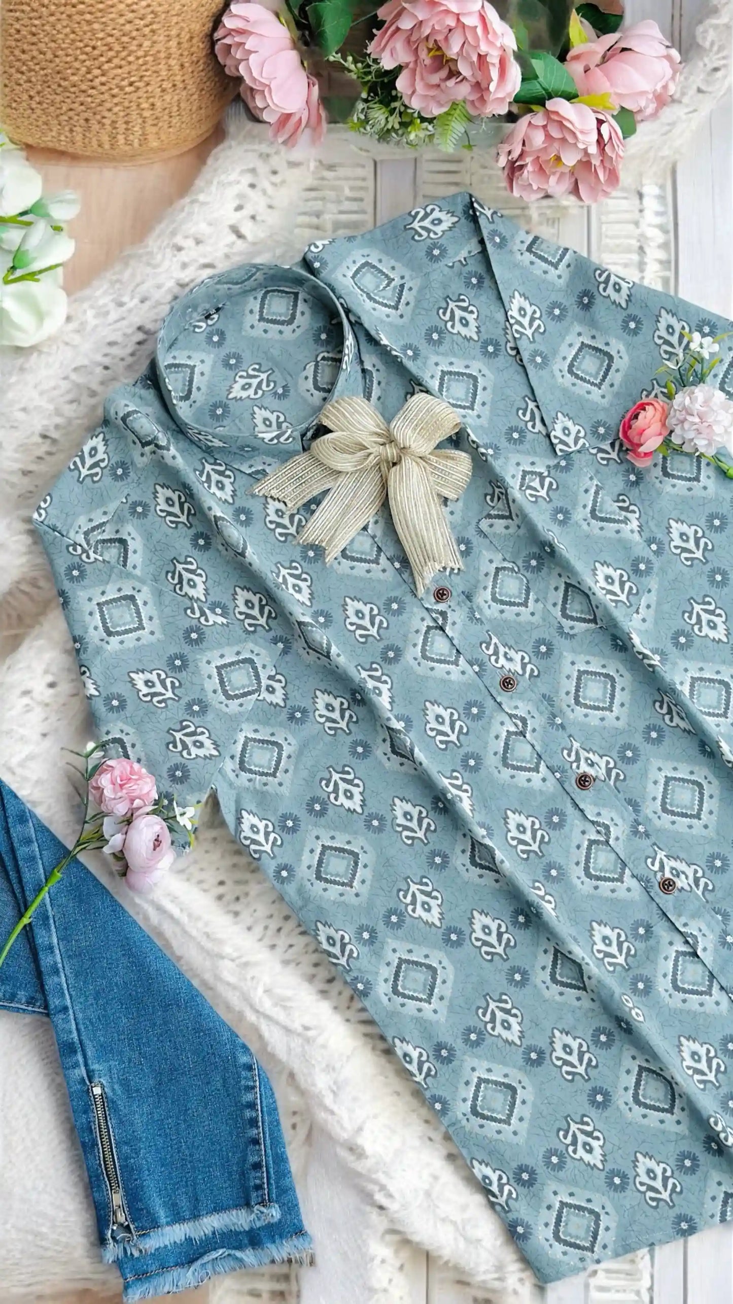 Grey Ikkat Jaipuri Shirt